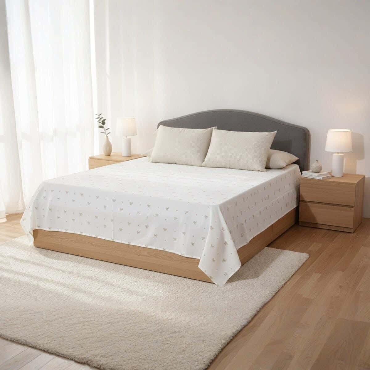 Mivida Cotton Bed Sheet Set, 4 Pieces, 240×260 cm, 1950 gm - Off White Beige