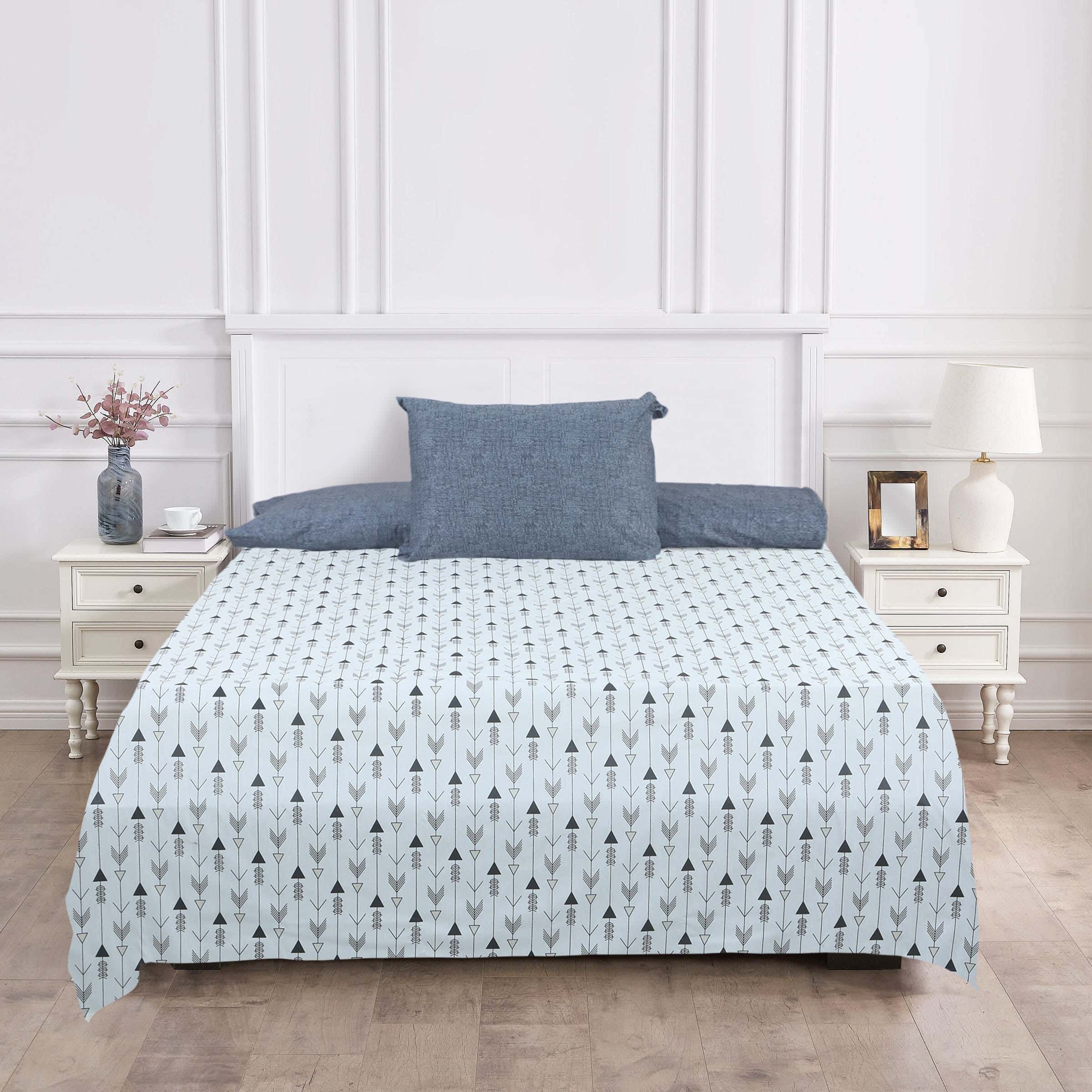 Mivida Cotton Youth Bed Sheet Set, 6 Pieces, 240×180 cm, 2400 gm - Grey White