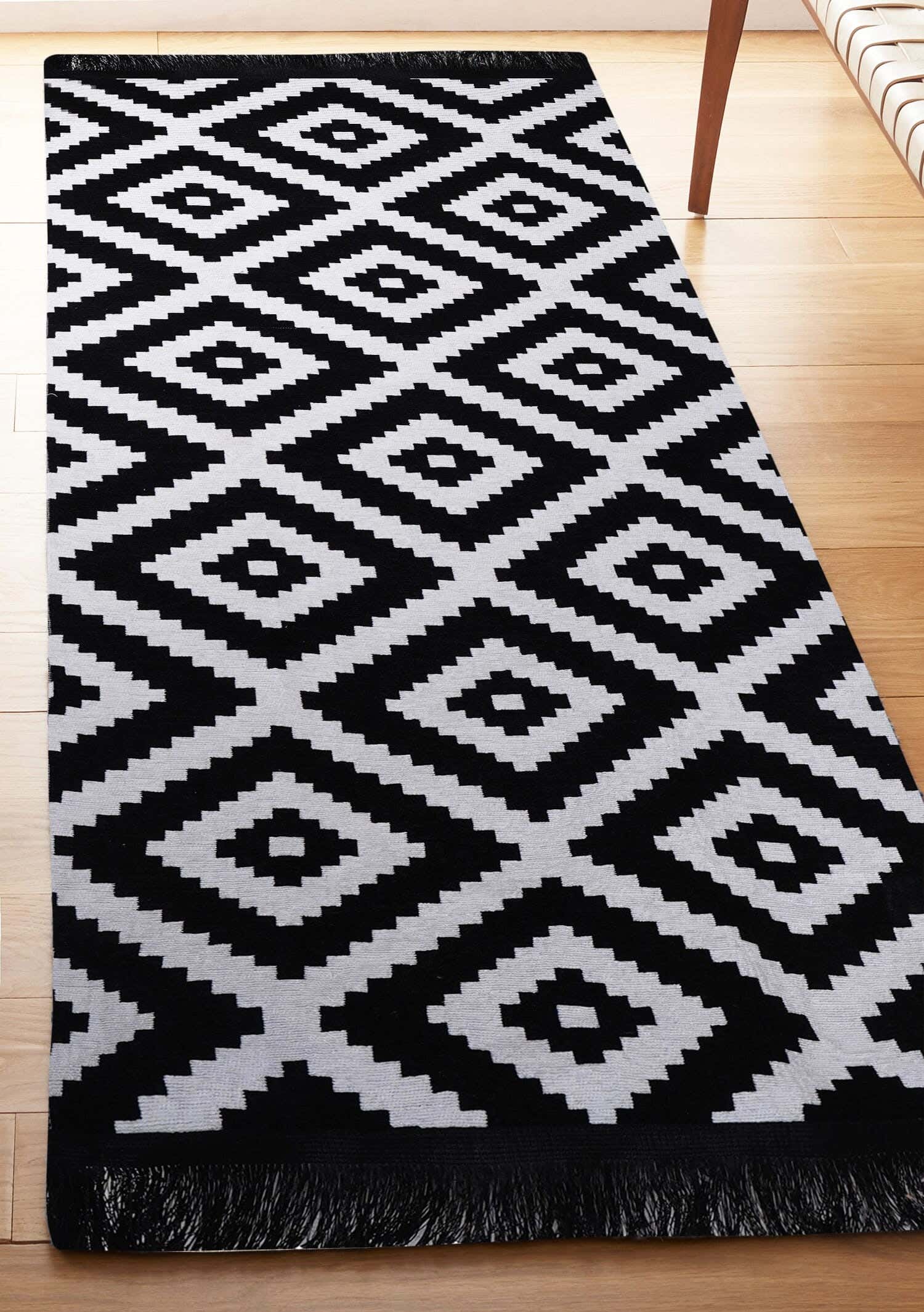 Chenille Double Face Rug, 70×200 cm, Approximately 550 grm - Light Grey Black