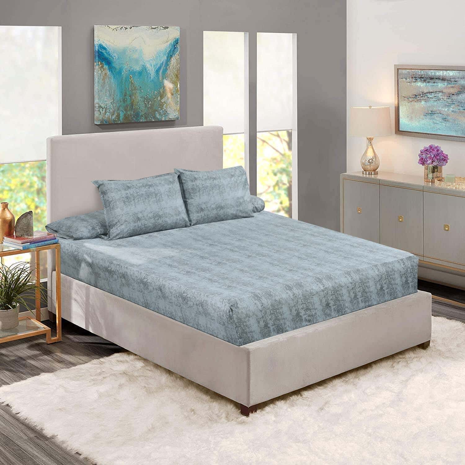 Lili Elastic Cotton Bed Sheet Set, 4 Pieces, 200×160 cm, 1150 gm - Grey