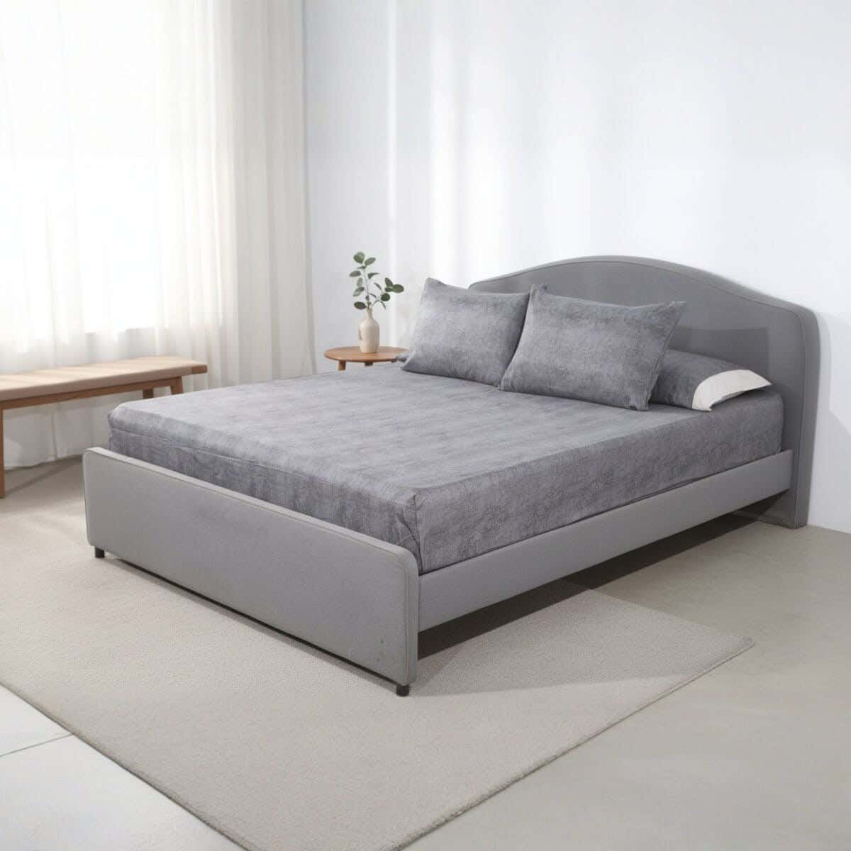 Lili Cotton Elastic Bed Sheet Set, 4 Pieces, 200x160cm, 1150 gm - Dark Grey