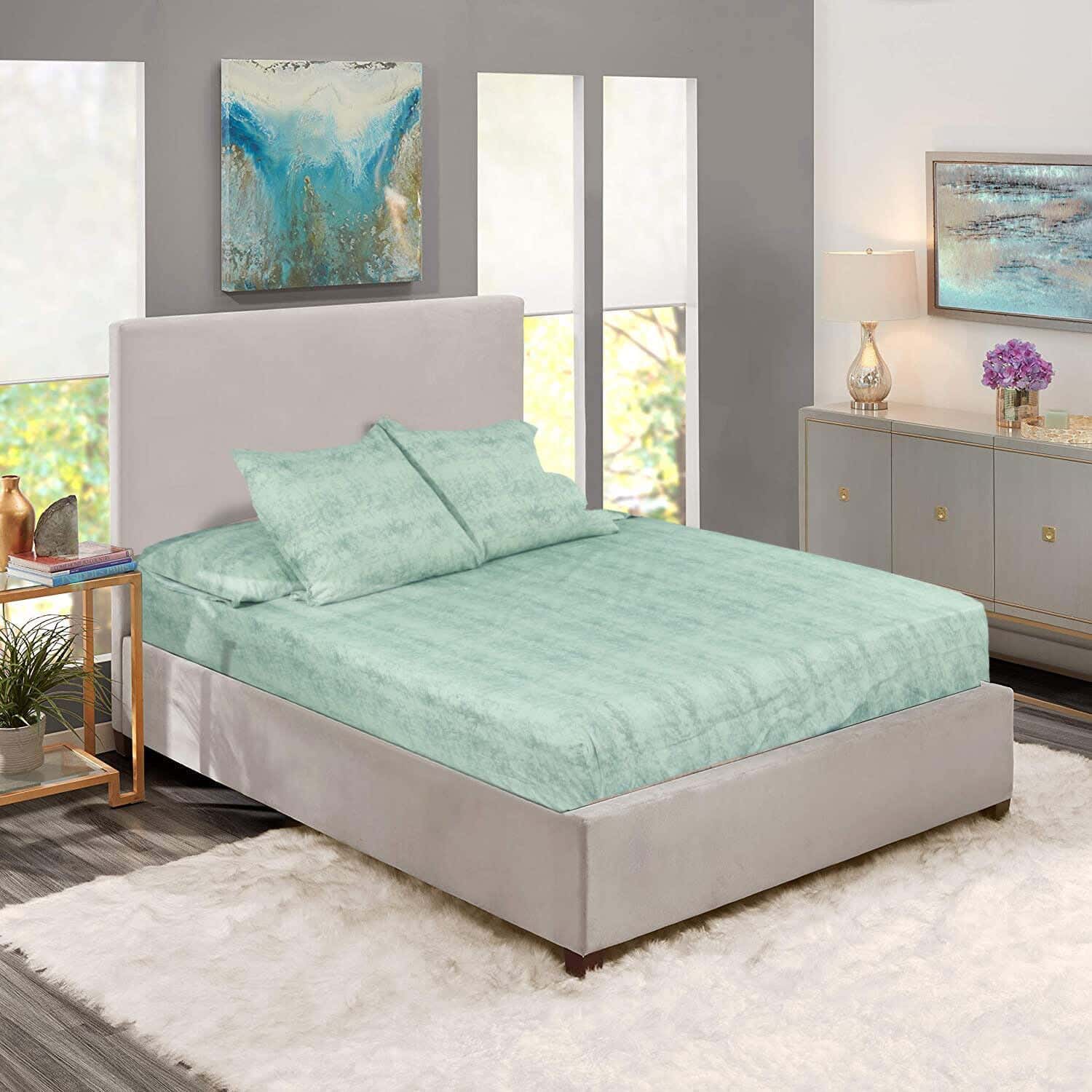 Lili Cotton Bed Sheet Set, 4 Pieces, 200x160 cm, 1150 gm - Olive