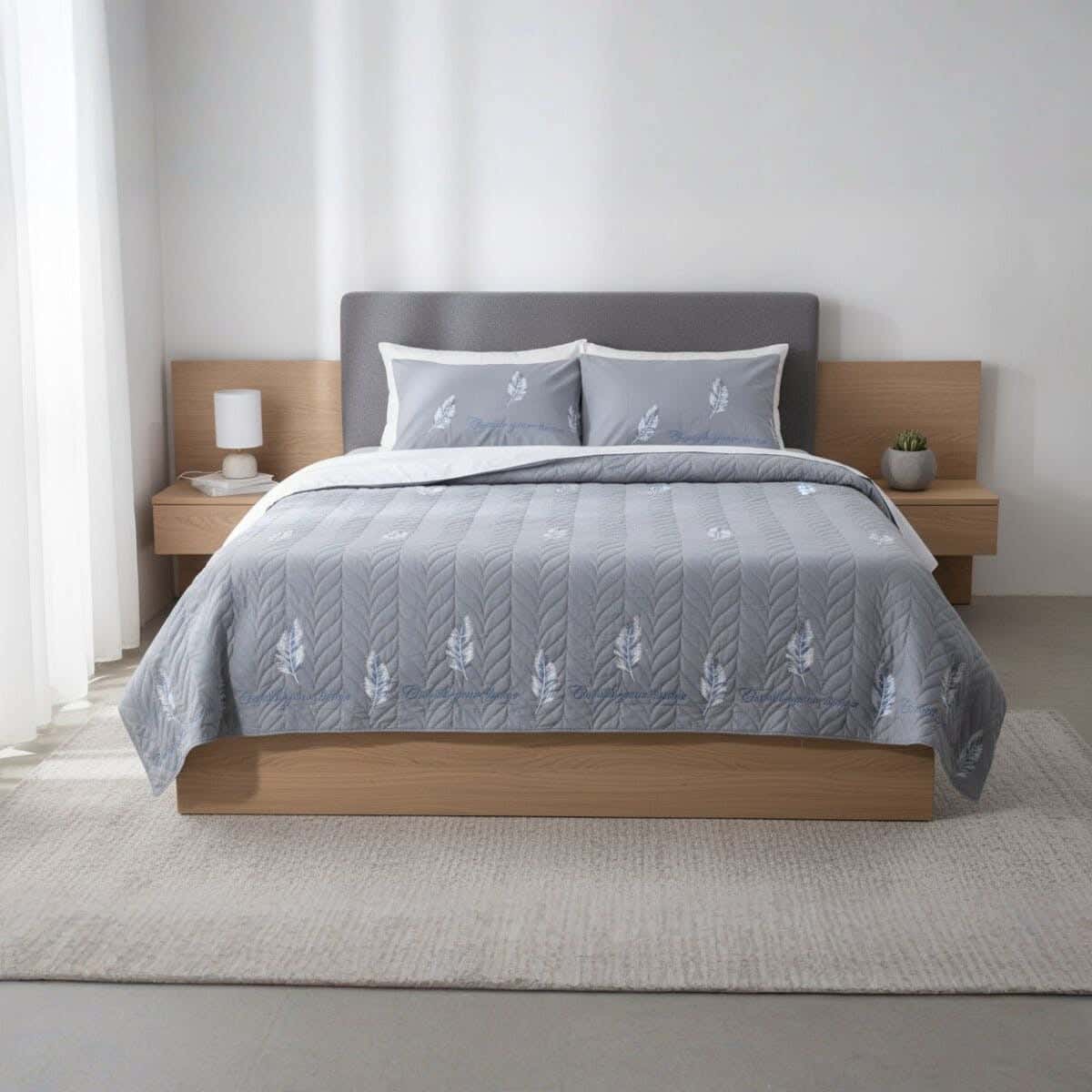 Lili Cotton Comforter Set, 3 Pieces, 240×260 cm, 3250 gm - Grey
