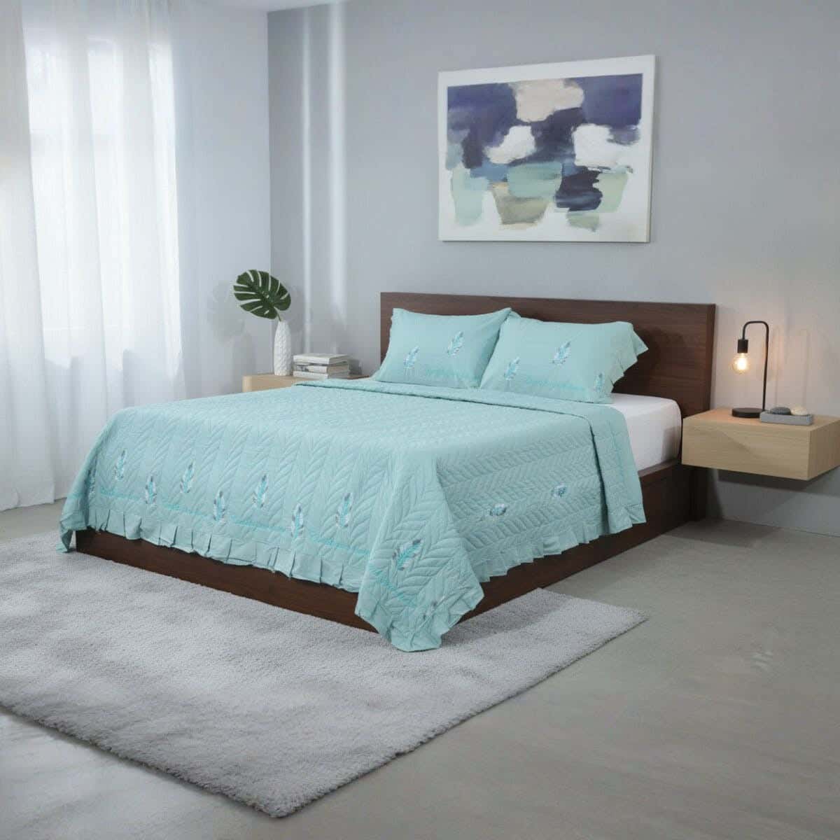 Lili Cotton Comforter Set, 3 Pieces, 240×260 cm, 3250 gm - Olive