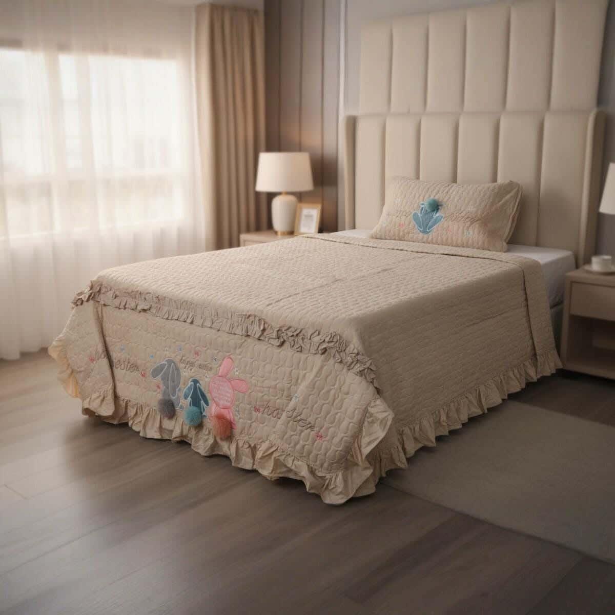 Lili Cotton Baby Comforter Set, 4 Pieces, 200x240 cm, 4800 gm - Beige