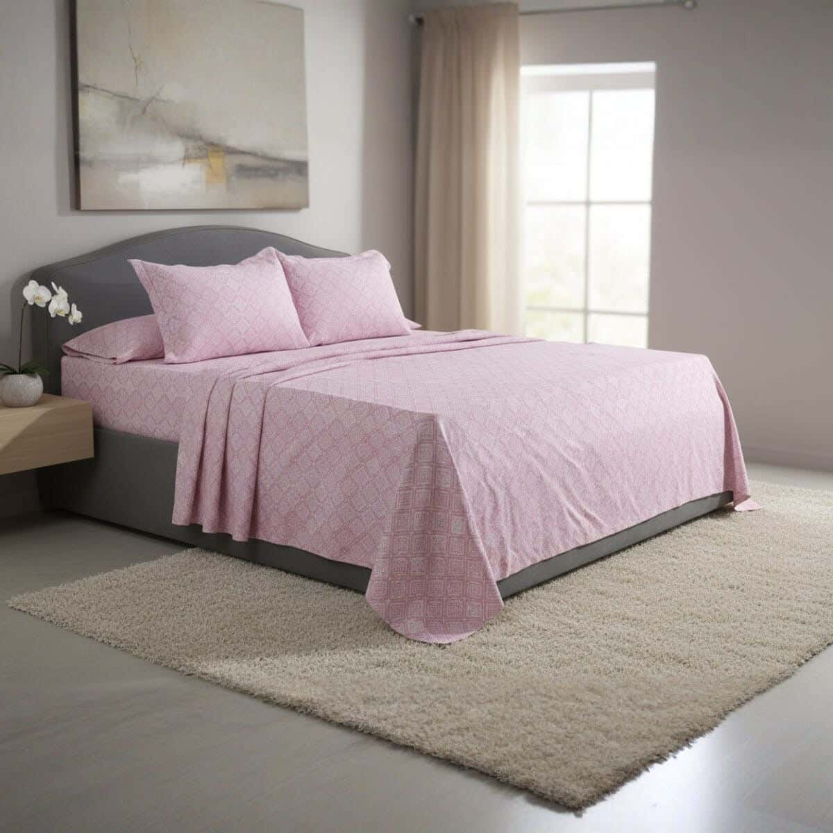 Morano Cotton Bed Sheet Set, 4 Pieces, 240×260 cm, 2100 gm - Rose White