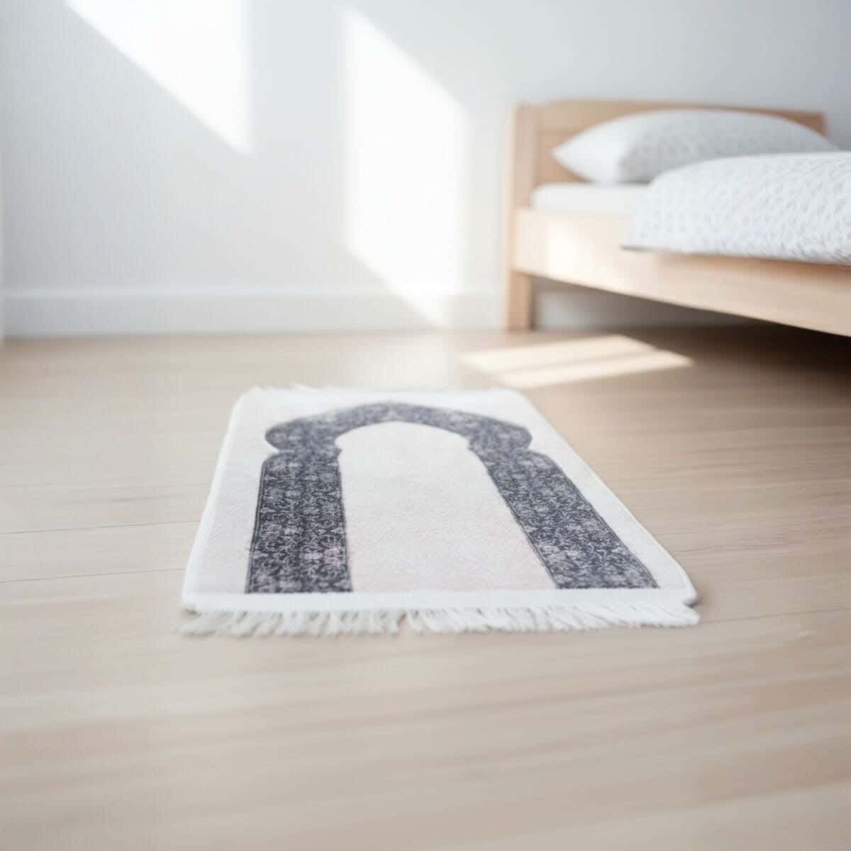 Velvet Prayer Rug, Dots Back, 40×75 cm, Approximately 290 grm - Beige Black