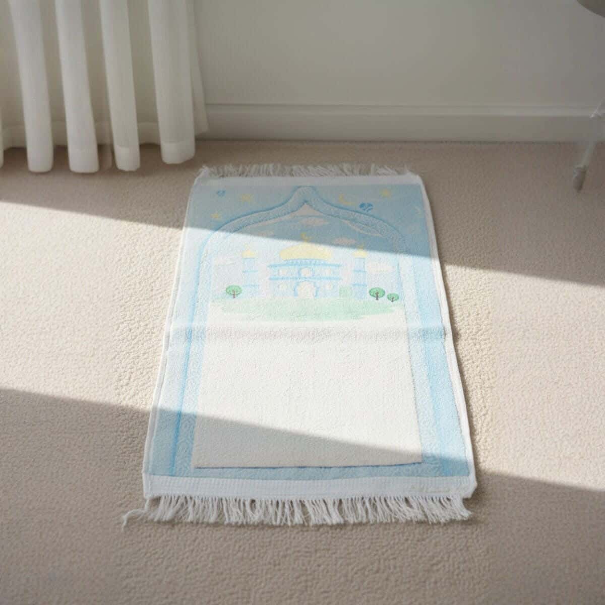 Velvet Prayer Rug, Dots Back, 40×75 cm, Approximately 290 grm - Light Blue Beige