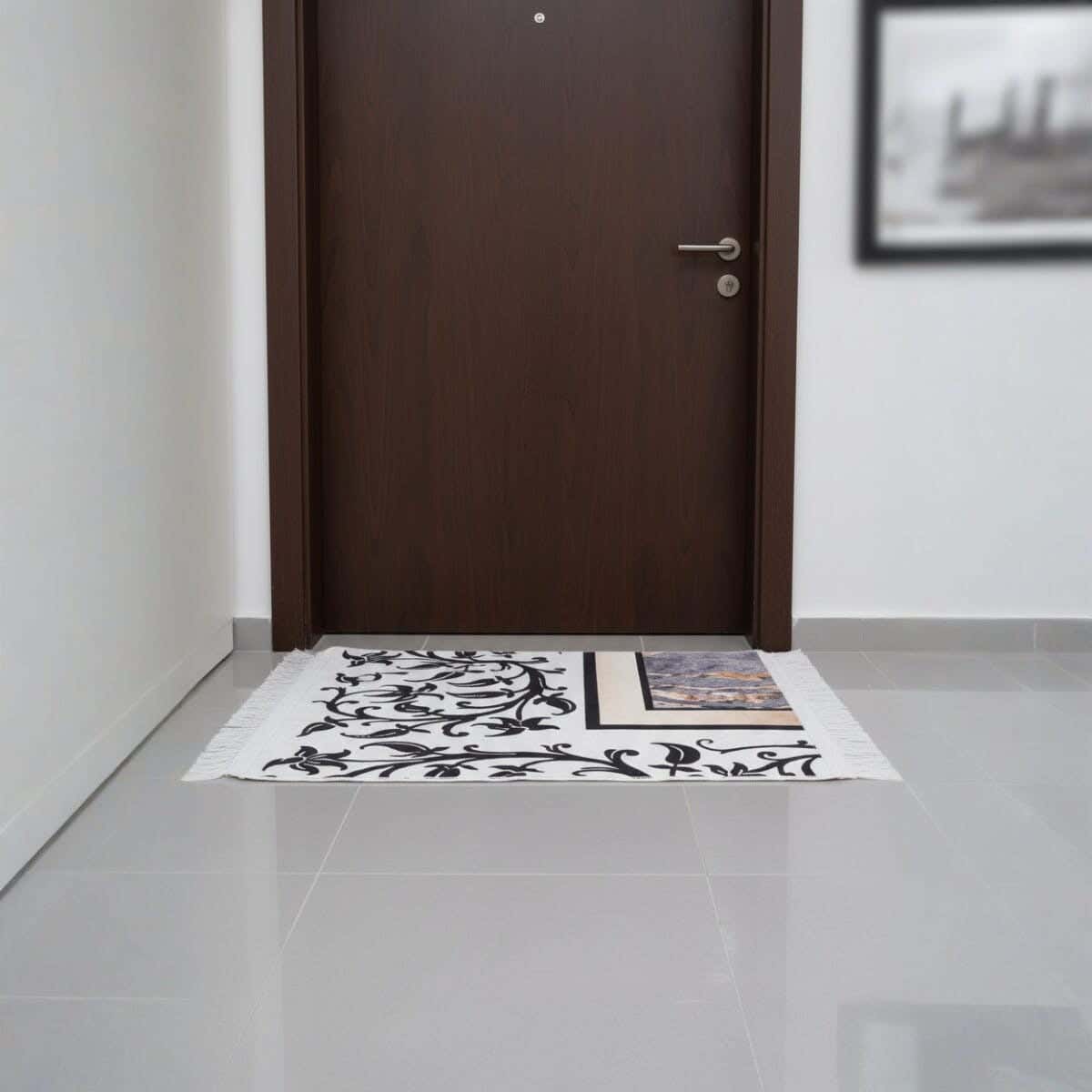 Doormat Velvet with Dots Back, 50×70 cm, Approximately 350 grm - Beige Black