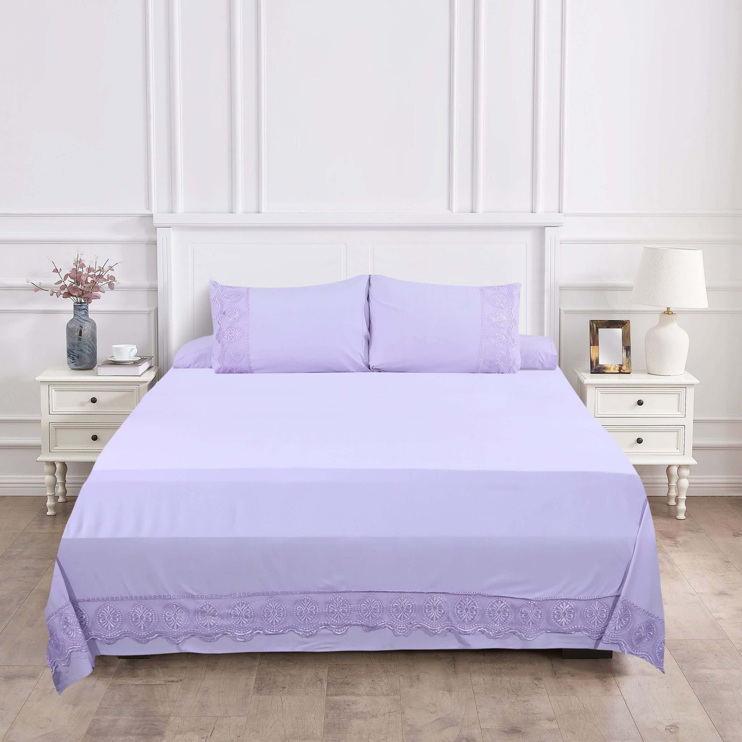 Al Khan Microfiber Bed Sheet Set, 4 Pieces, 240×260 cm, 2380 gm - Mauve