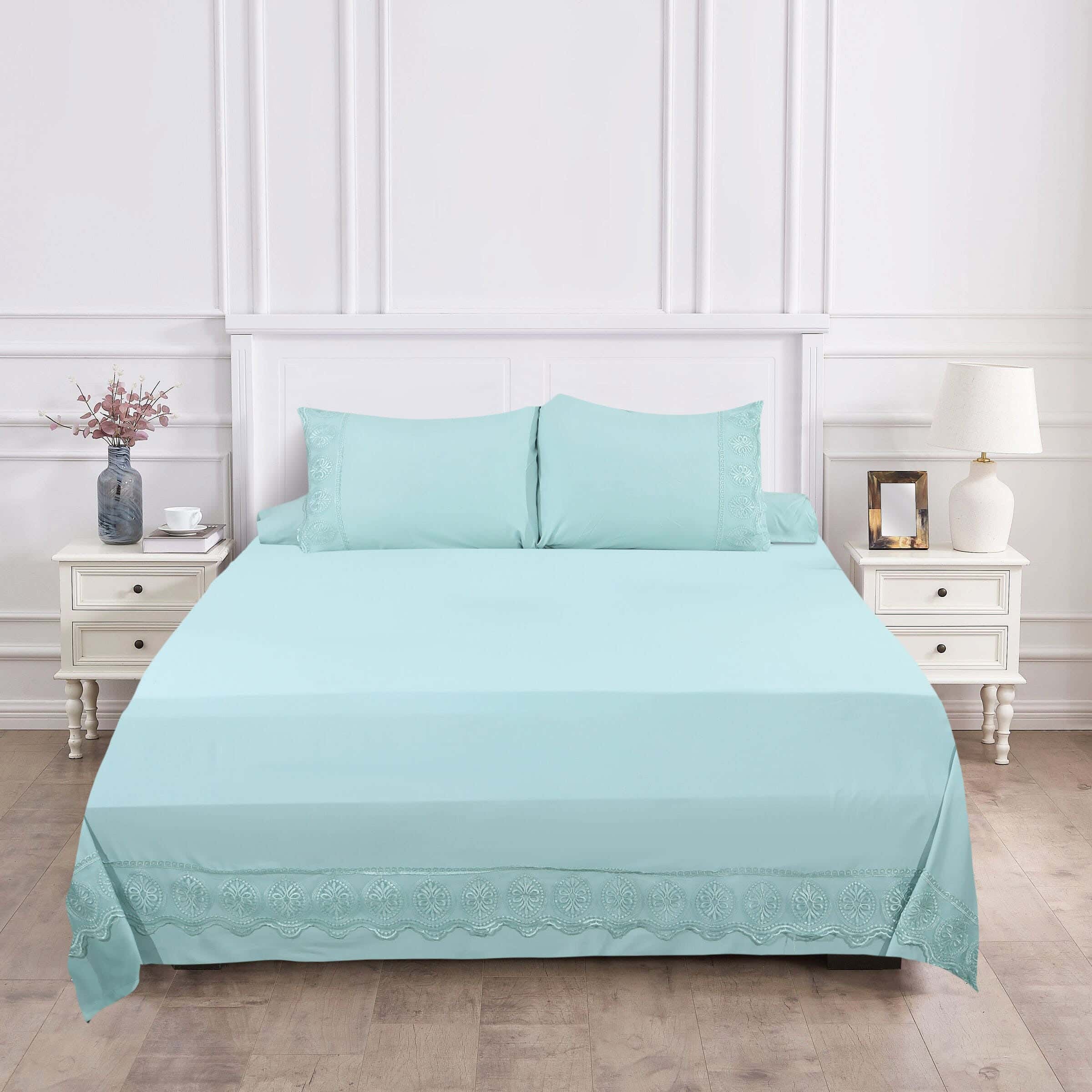 Al Khan Microfiber Bed Sheet Set, 4 Pieces, 240×260 cm, 2380 gm - Light Green