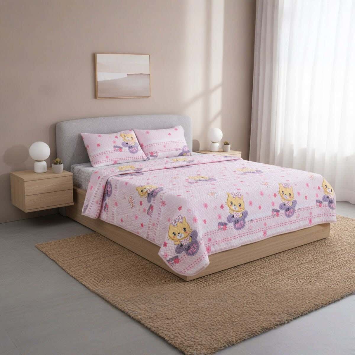 Mokhmal Microfiber Kids Comforter Set, 6 Pieces, 3650 gm - Rose Yellow