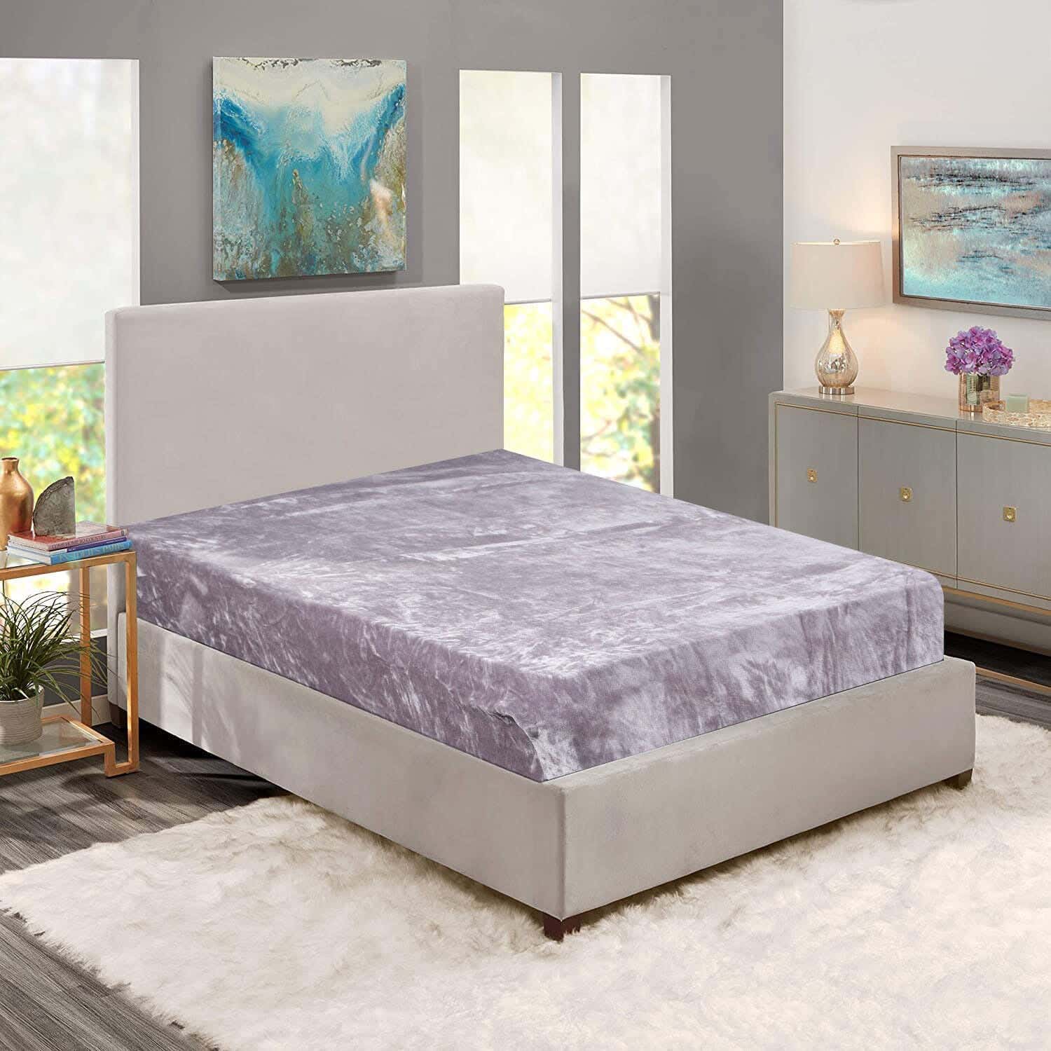 Morano Velvet Bed Heater with Elastic, 200×180 cm, 1585 gm - Purple