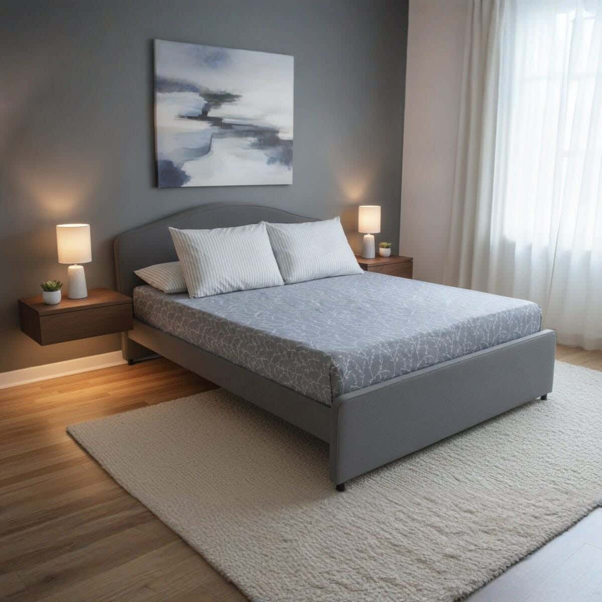 Loom Cotton Bed Sheet Set with Elastic, 4 Pieces, 200×160 cm, 1300 gm - Grey White