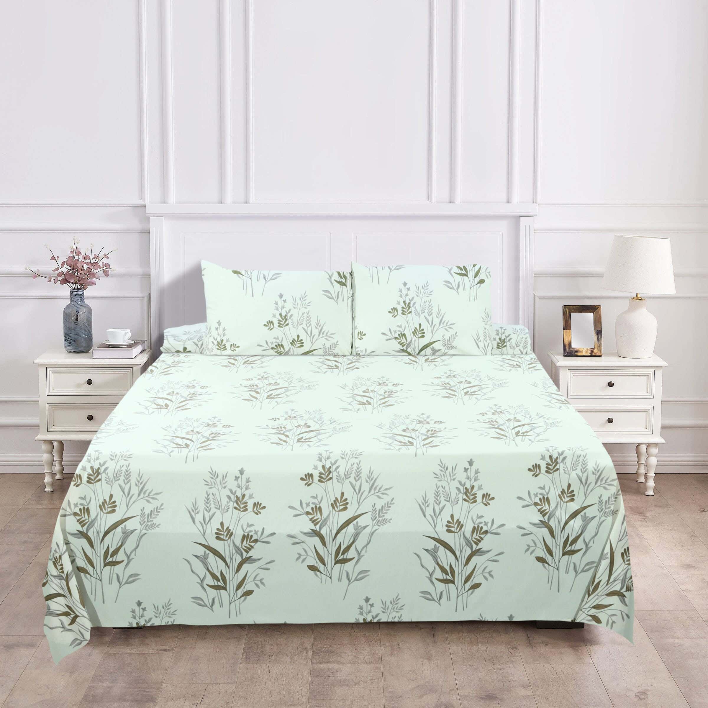 Loom Cotton Bed Sheet Set, 4 Pieces, 240×260 cm, 1500 gm - Olive