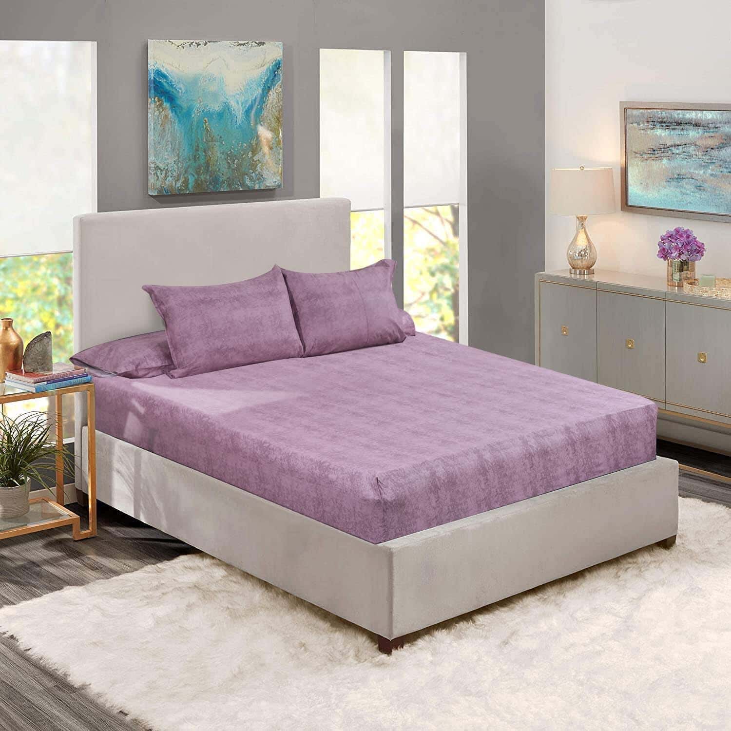 Lili Elastic Cotton Bed Sheet Set, 4 Pieces, 200×160 cm, 1150 gm - Mauve