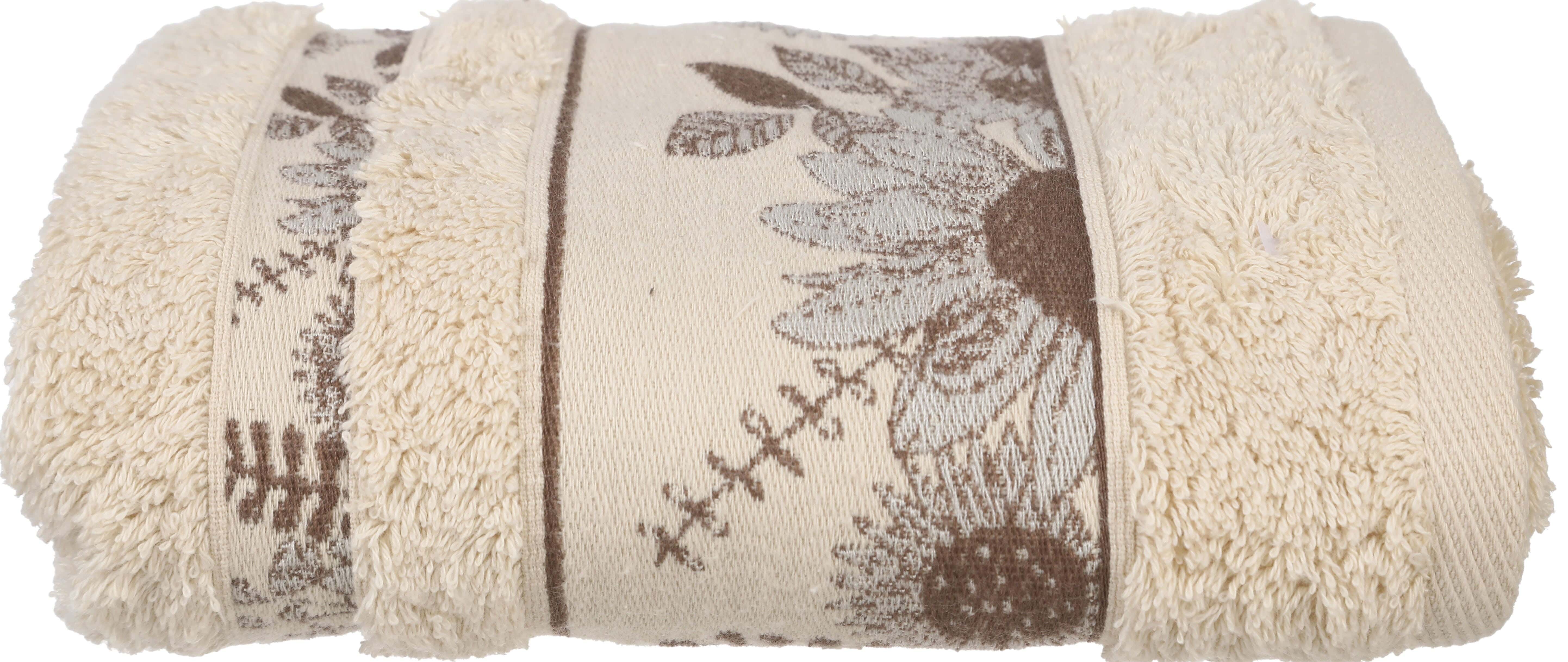 Verdi Canar Jacquard Cotton Towel, 50×90 cm, Approximately 280 grm - Beige
