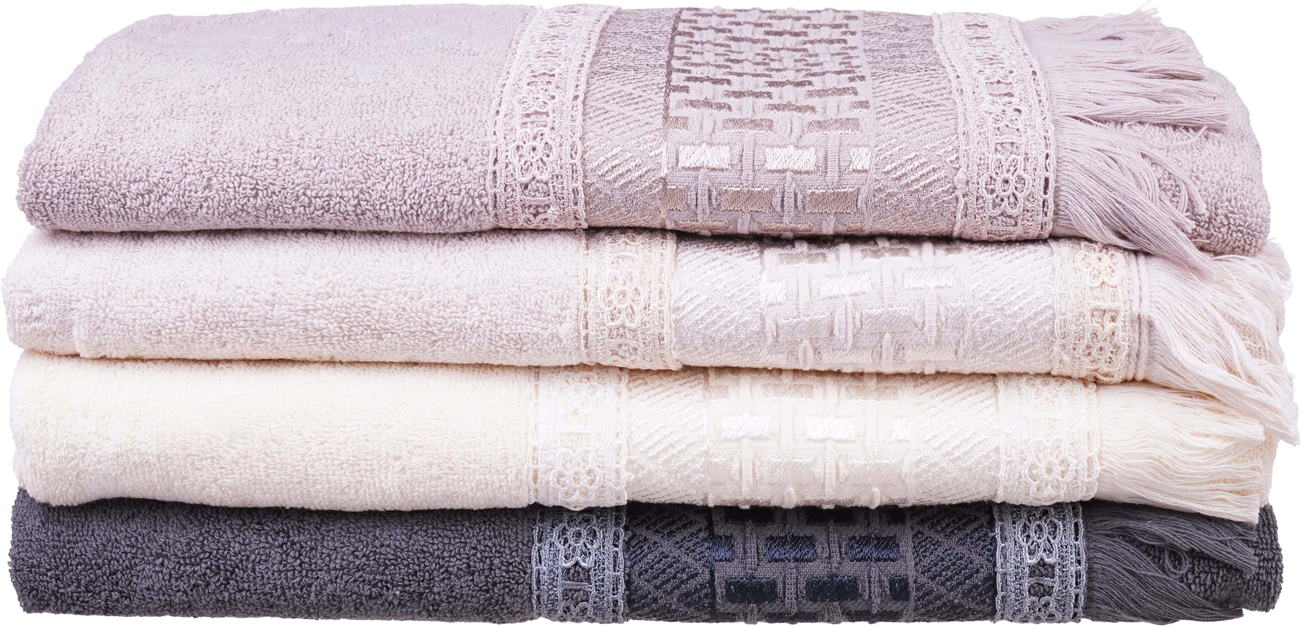 Banotex Jacquard Cotton Towel Set, 4 Pieces, 55×100 cm, Approximately 300 grm - Multicolor