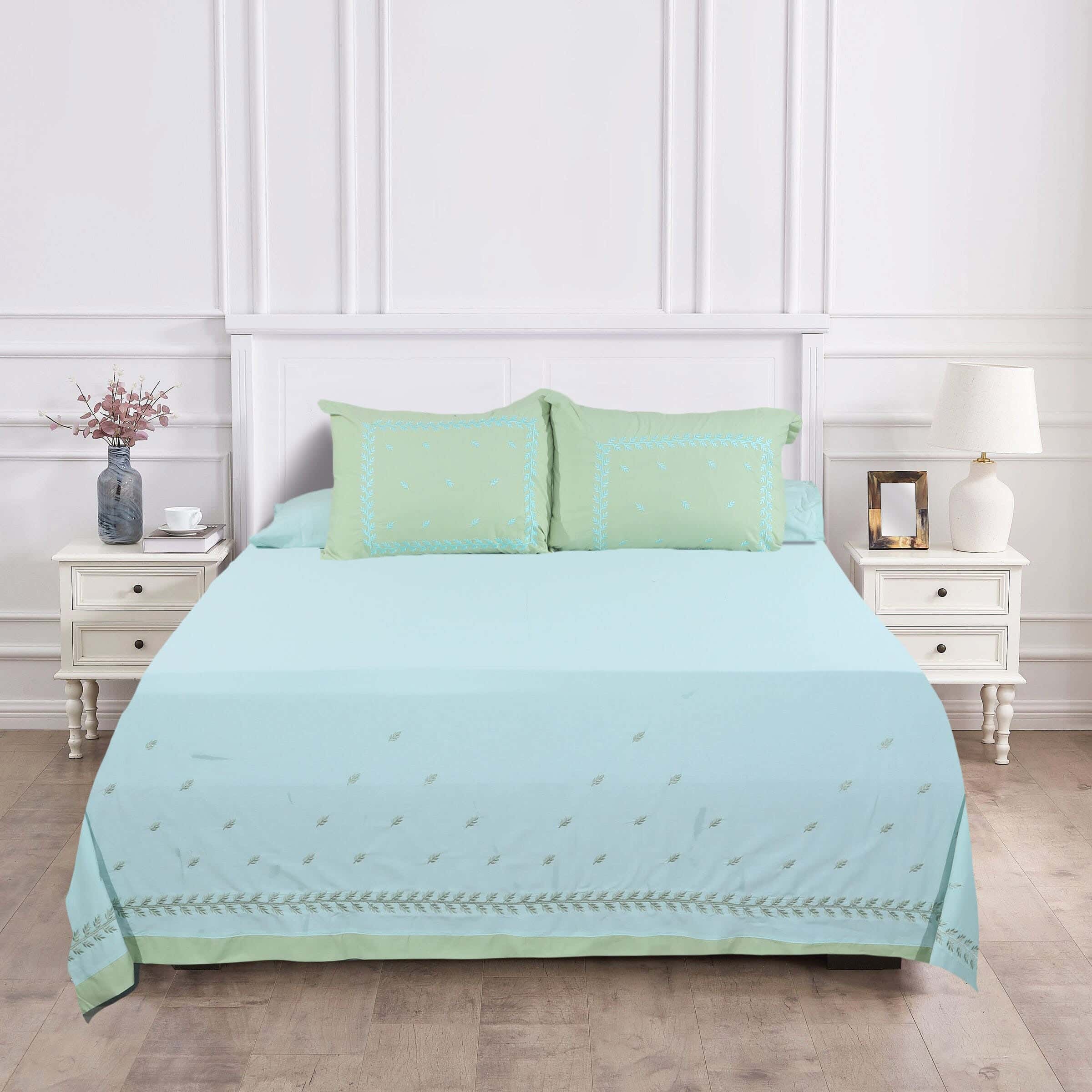 Style Cotton Bed Sheet Set, 4 Pieces, 240×260 cm, 2300 gm - Turquoise