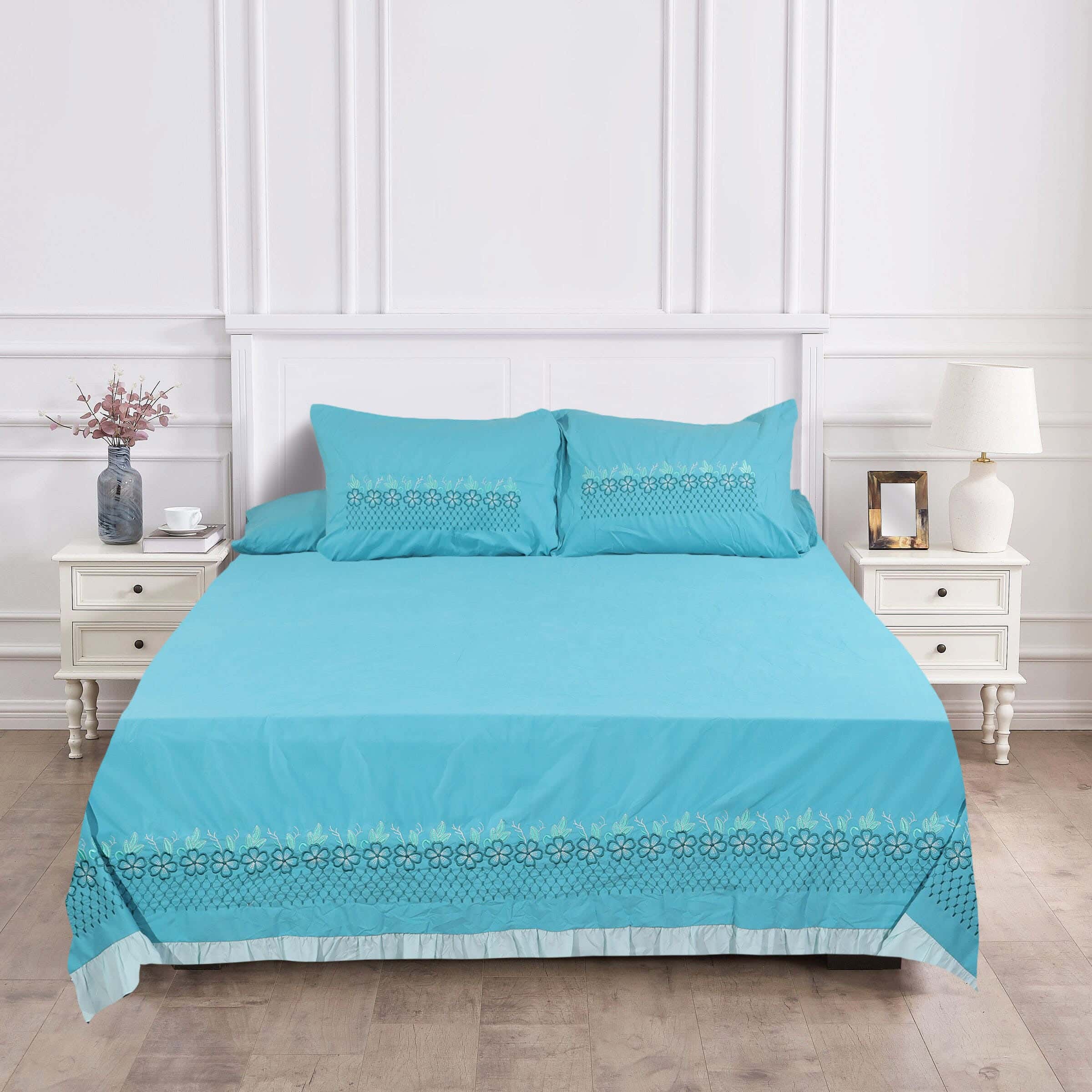 Guzelim Cotton Bed Sheet Set, 4 Pieces, 240×260 cm, 2500 grams - Petrol