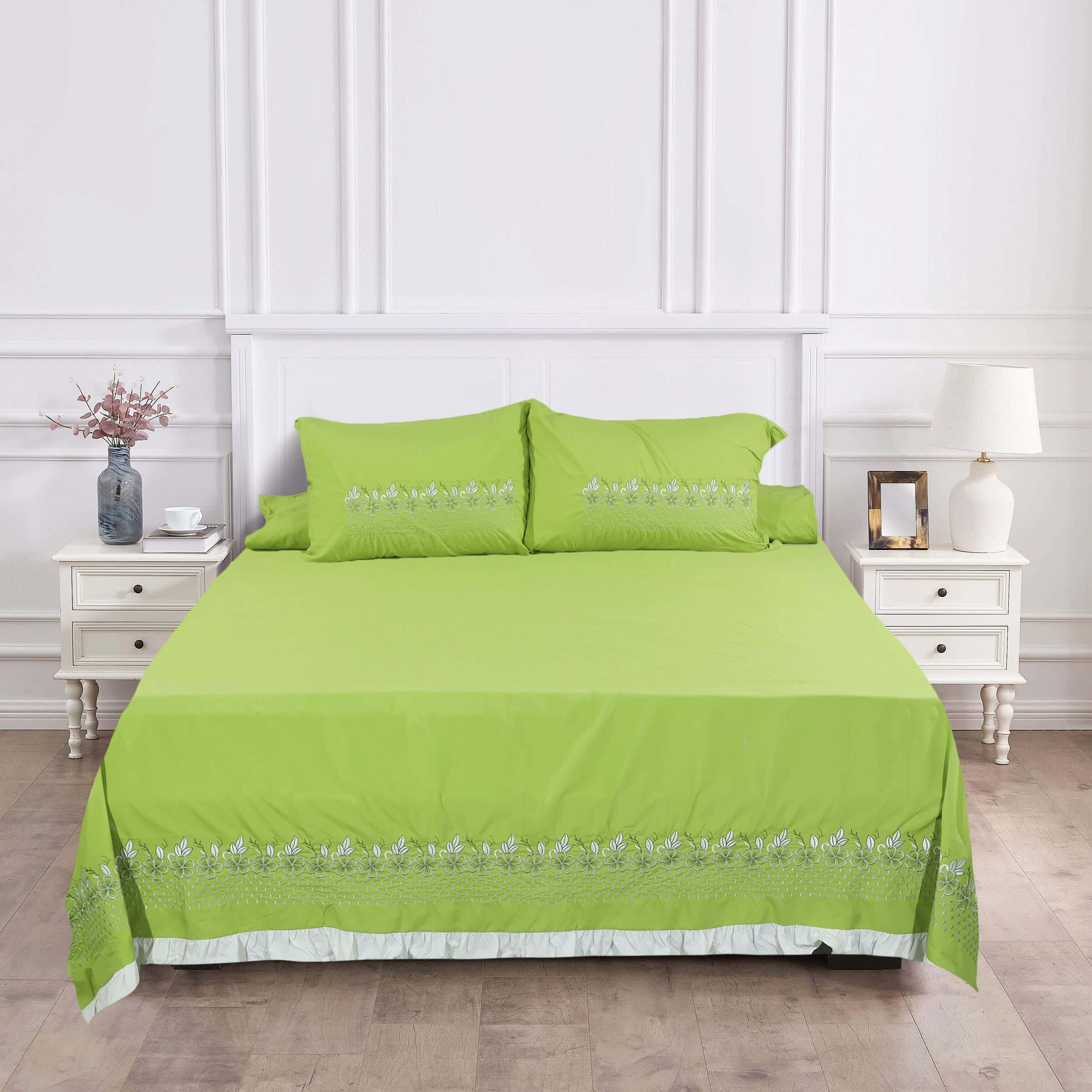 Guzelim Cotton Bed Sheet Set, 4 Pieces, 240×260 cm, 2500 grams - Olive