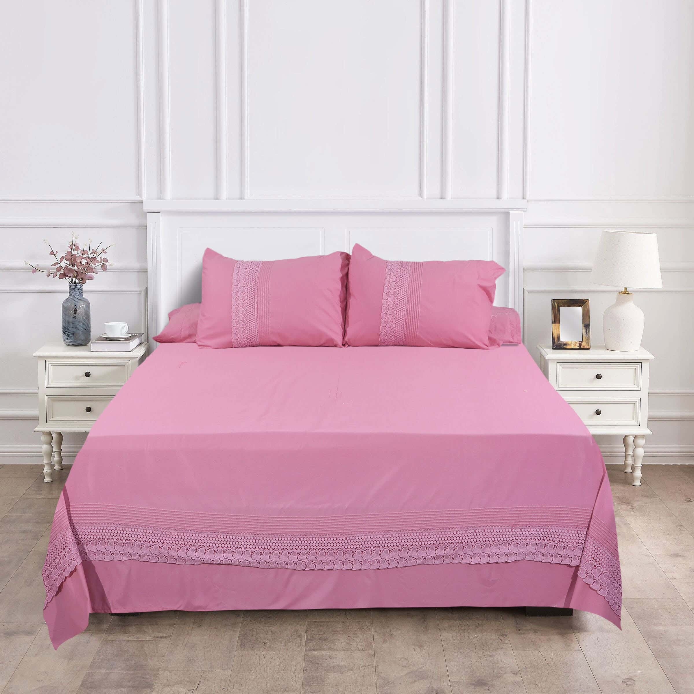 Bazar Cotton Bed Sheet Set, 4 Pieces, 240×260 cm, 2600 gm - Rose
