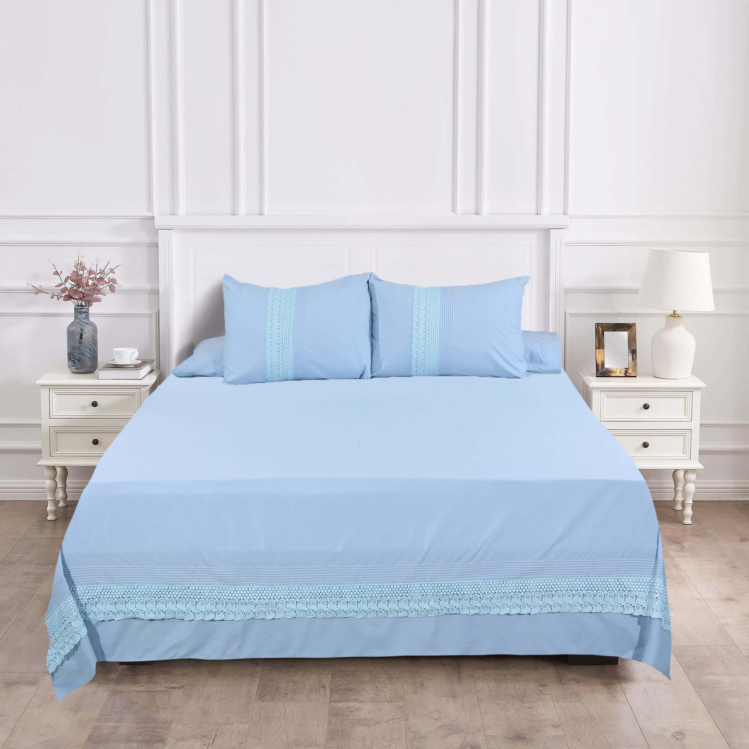 Bazar Cotton Bed Sheet Set, 4 Pieces, 240×260 cm, 2600 gm - Light Blue