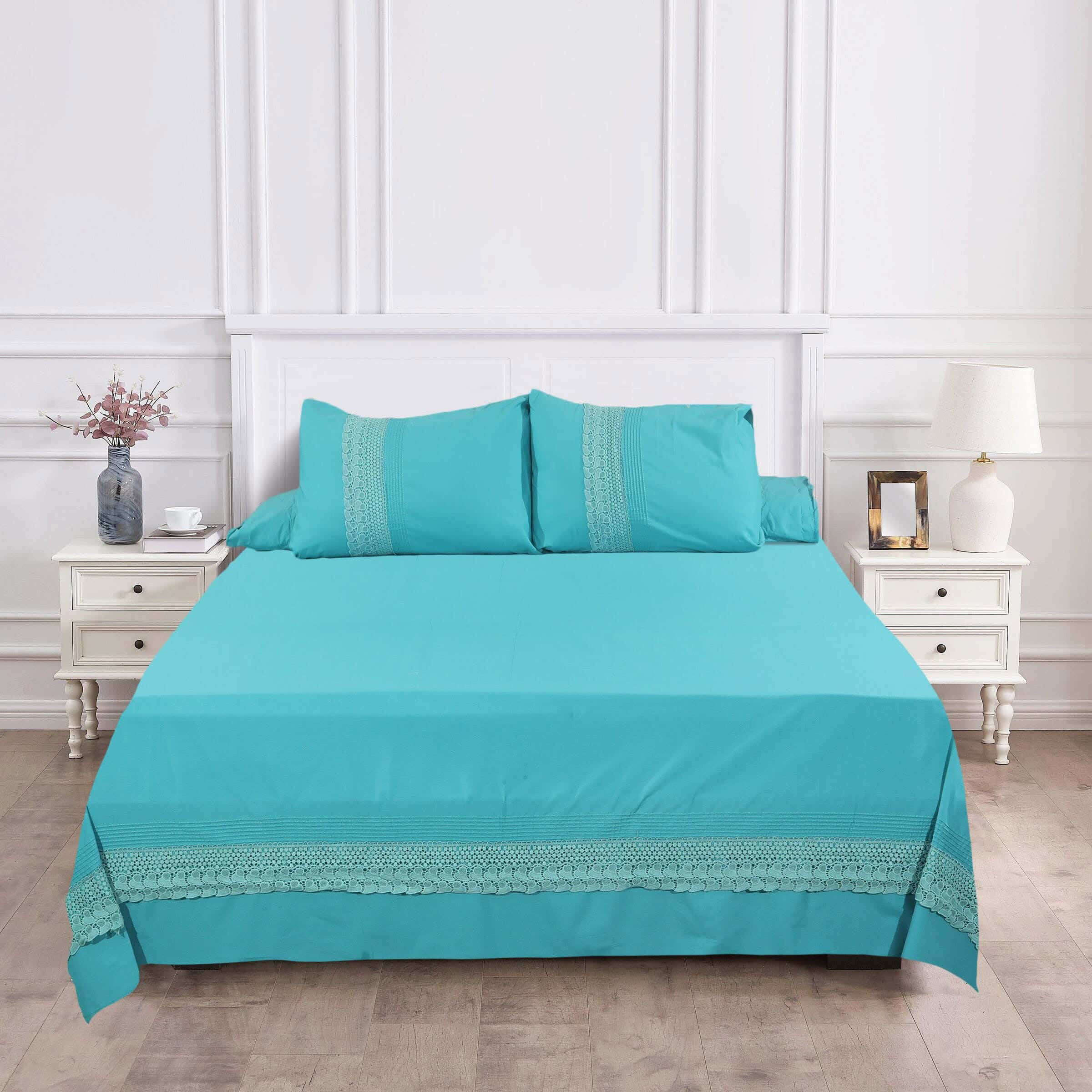 Bazar Cotton Bed Sheet Set, 4 Pieces, 240×260 cm, 2600 gm - Petrol