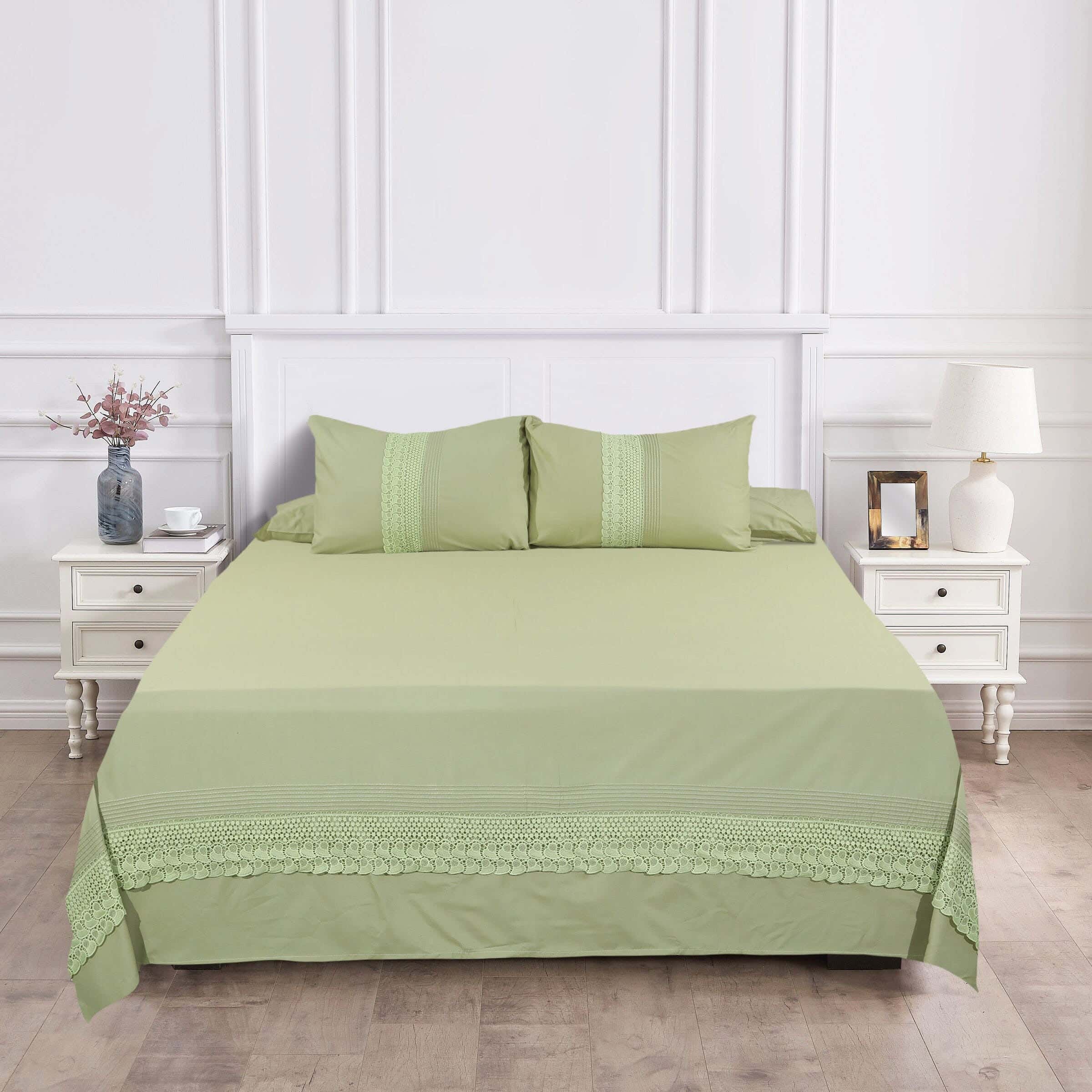 Bazar Cotton Bed Sheet Set, 4 Pieces, 240×260 cm, 2600 gm - Olive