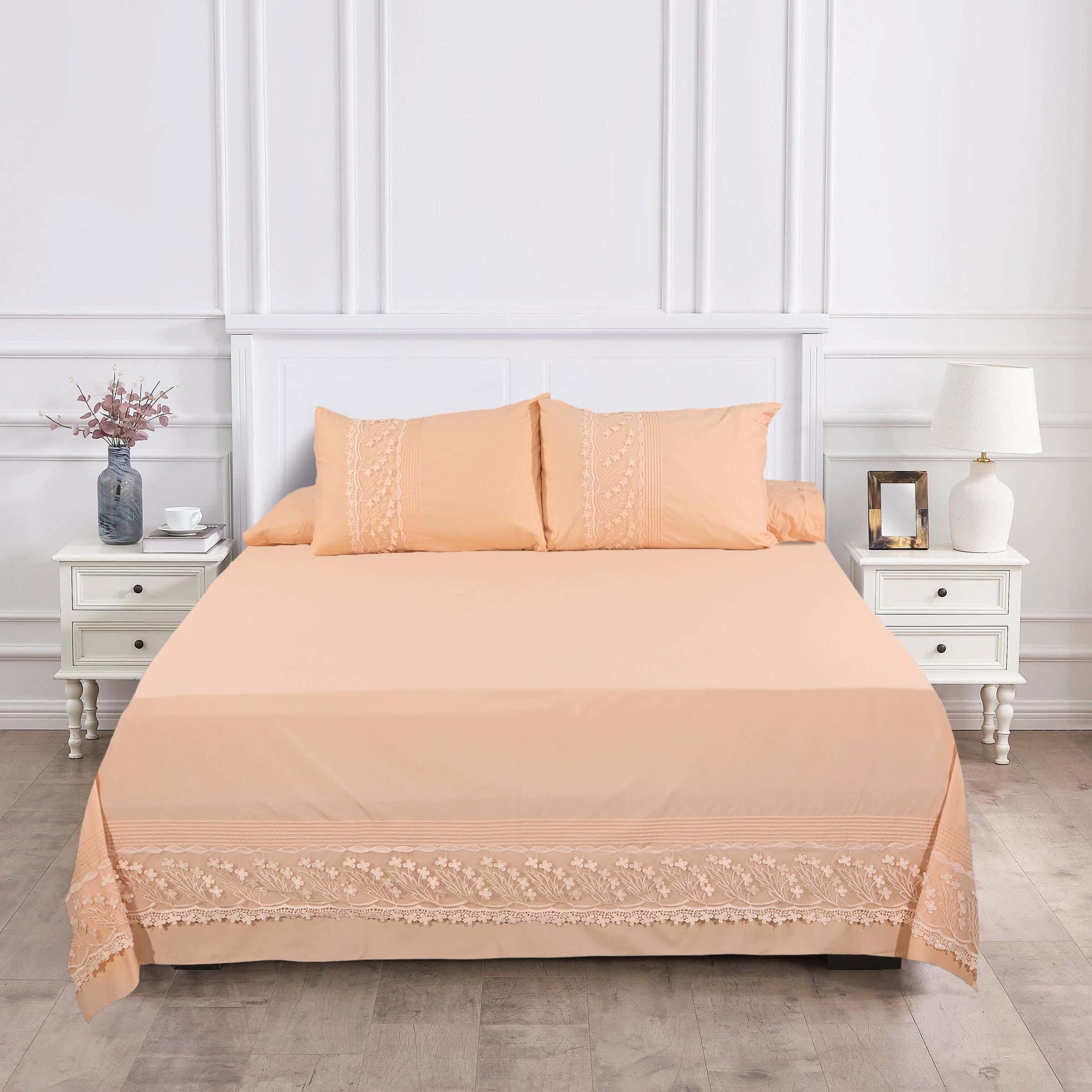 Bazar Cotton Bed Sheet Set, 4 Pieces, 240×260 cm, 2600 gm - Light Orange