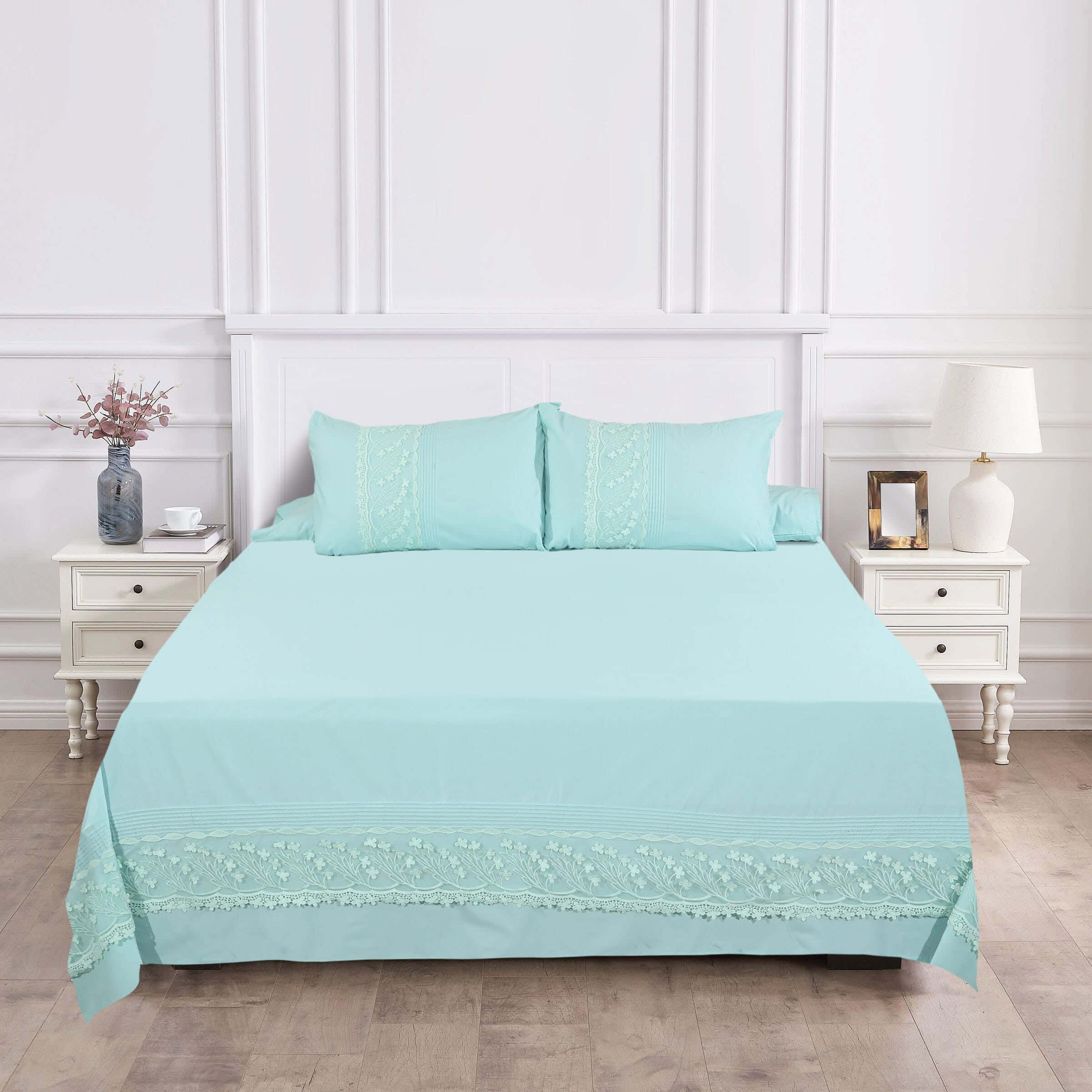 Bazar Cotton Bed Sheet Set, 4 Pieces, 240×260 cm, 2600 gm - Turquoise