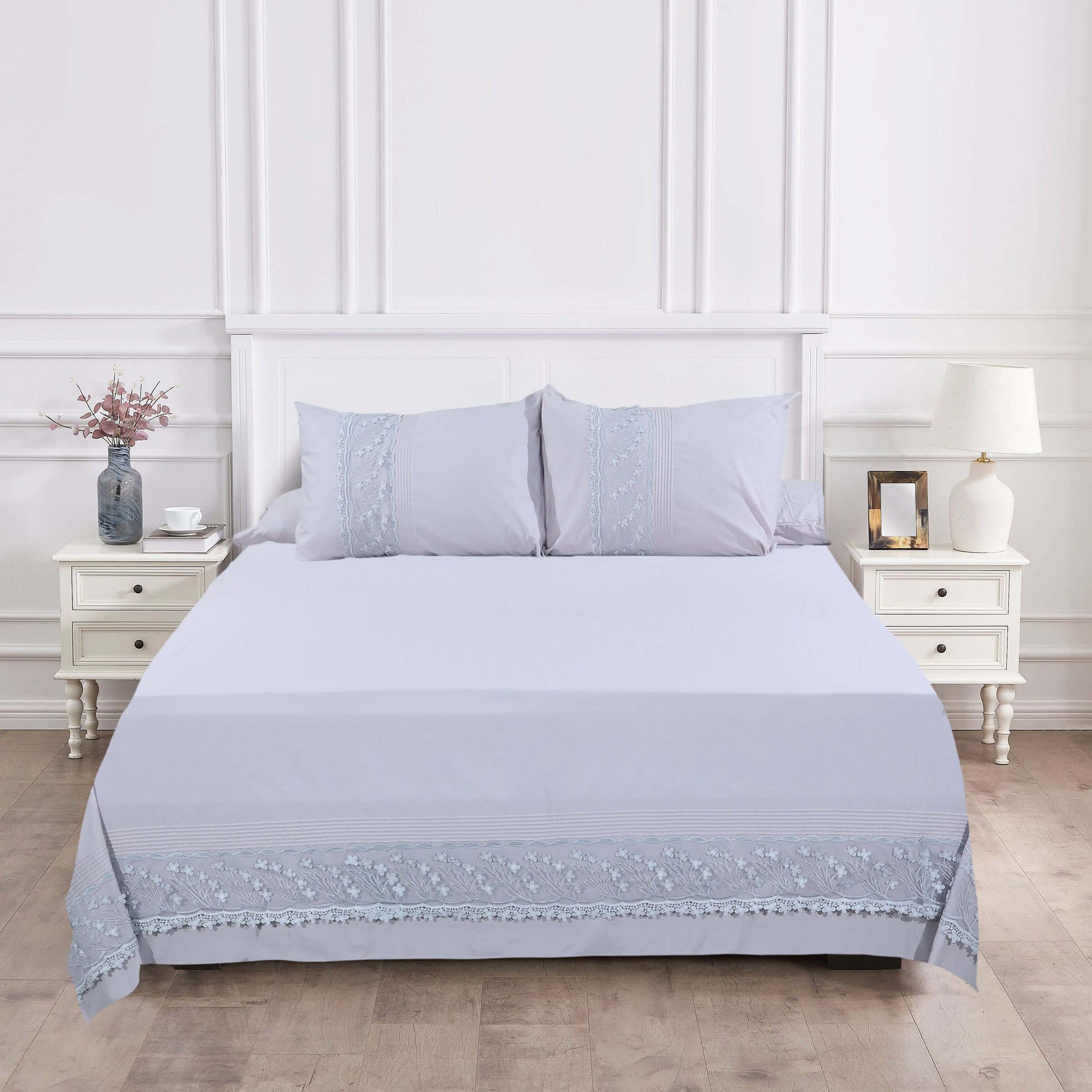 Bazar Cotton Bed Sheet Set, 4 Pieces, 240×260 cm, 2600 gm - Grey