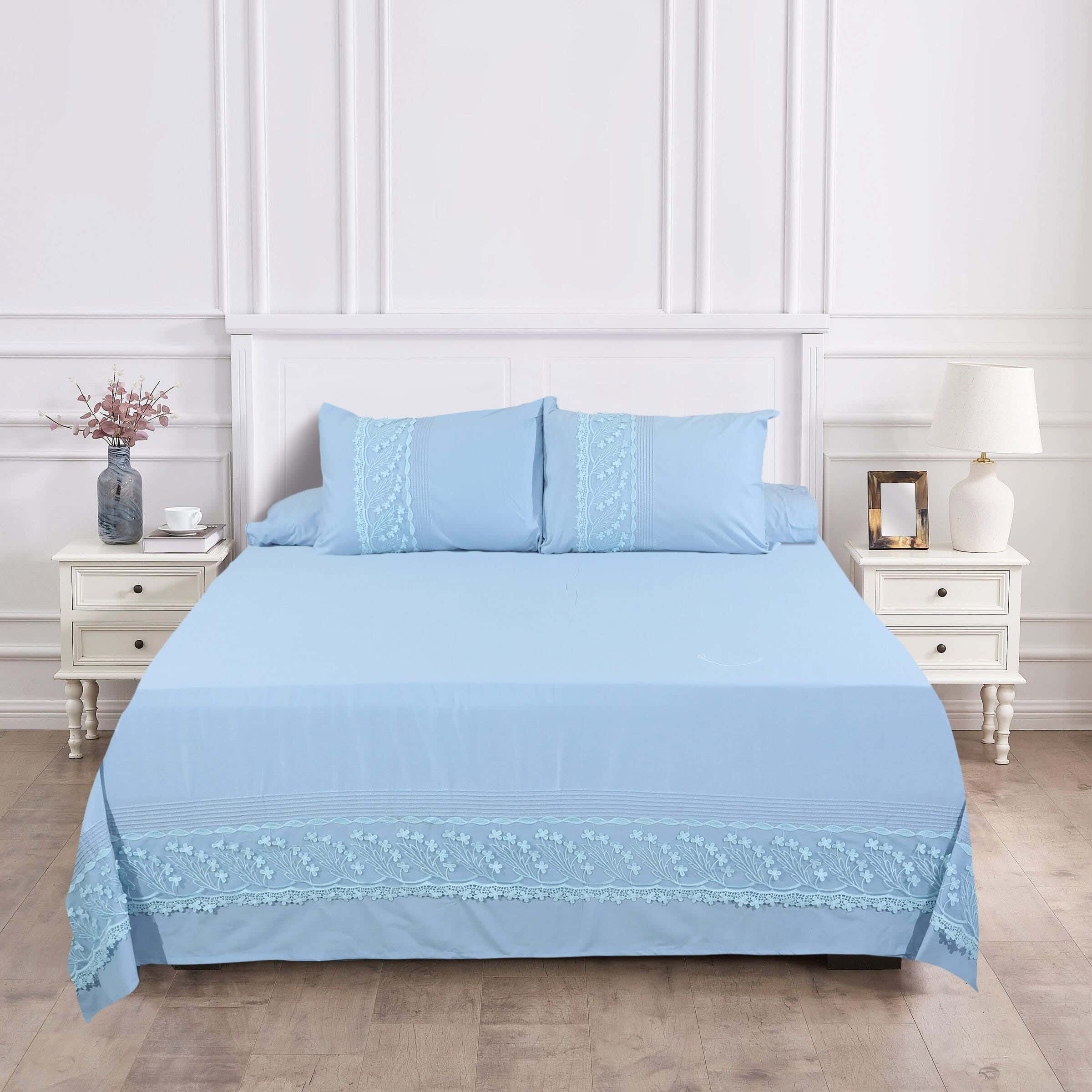 Bazar Cotton Bed Sheet Set, 4 Pieces, 240×260 cm, 2600 gm - Light Blue