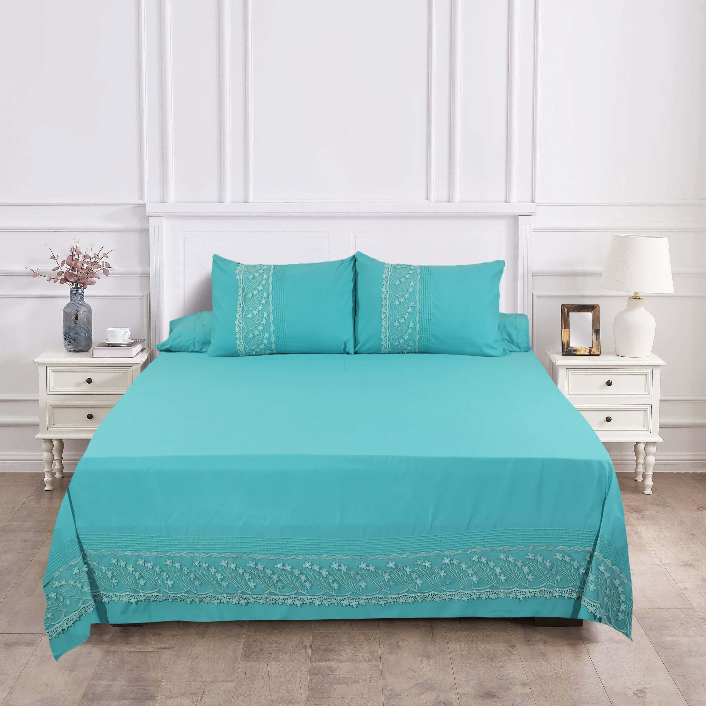 Bazar Cotton Bed Sheet Set, 4 Pieces, 240×260 cm, 2600 gm - Petrol
