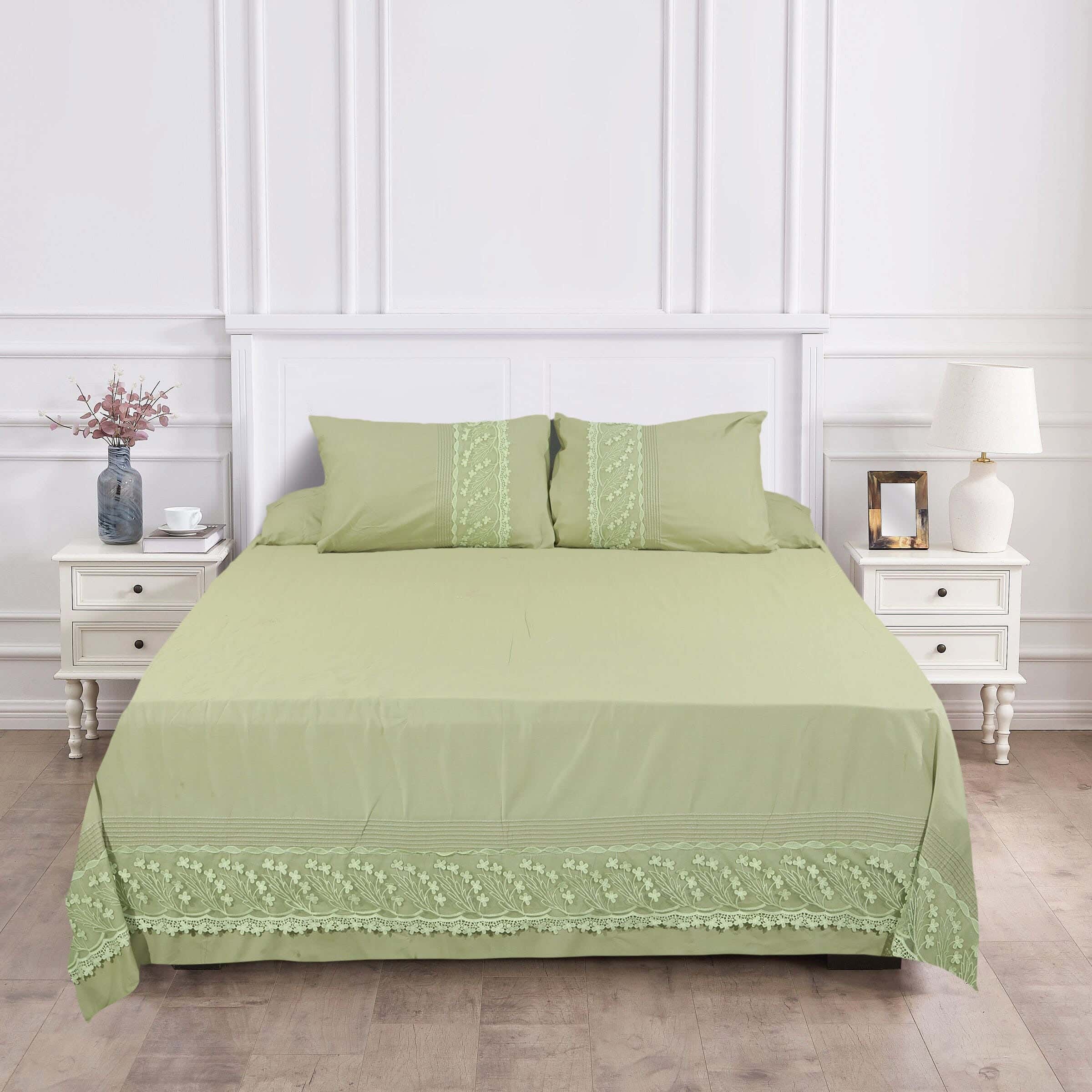 Bazar Cotton Bed Sheet Set, 4 Pieces, 240×260 cm, 2600 gm - Olive