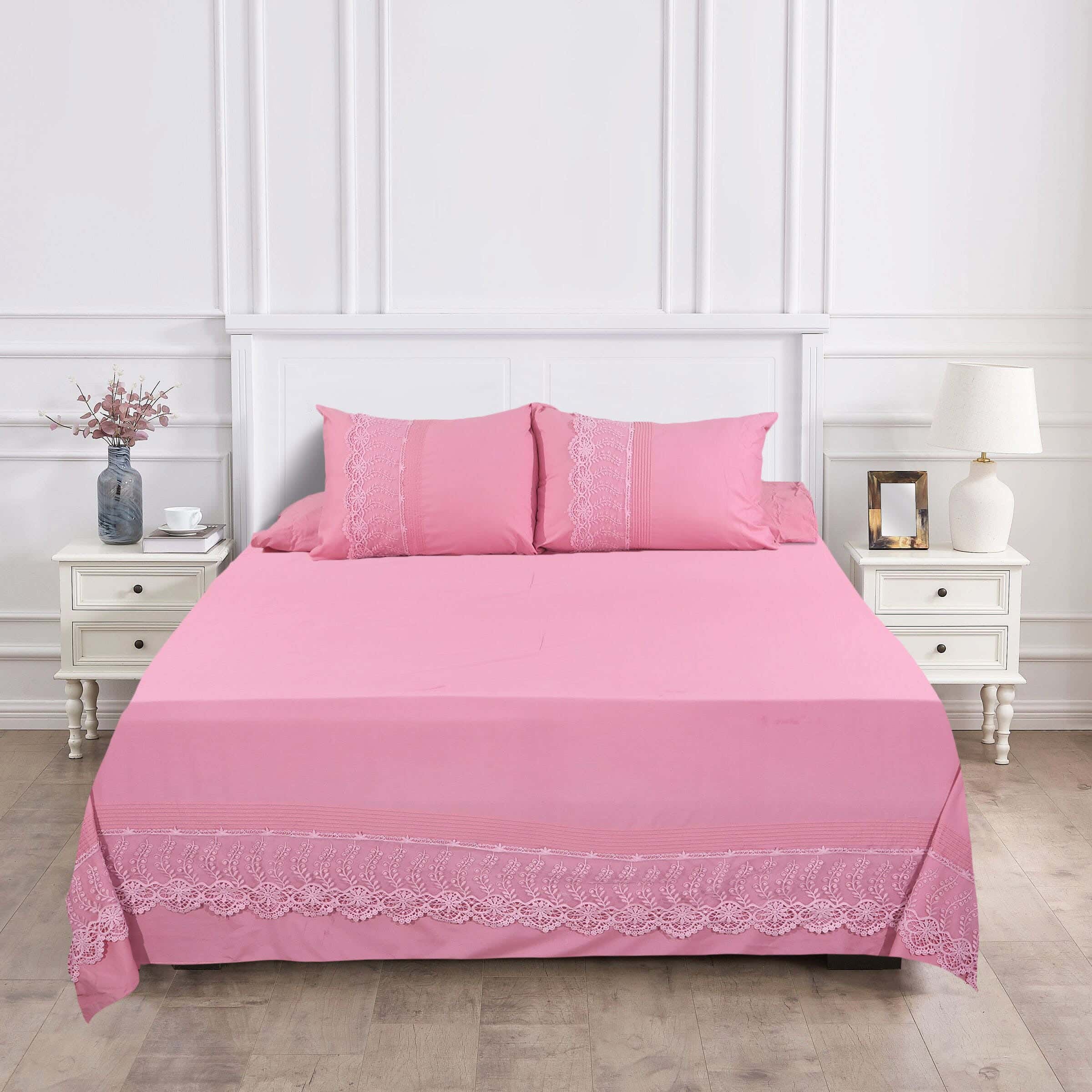 Bazar Cotton Bed Sheet Set, 4 Pieces, 240×260 cm, 2550 gm - Rose