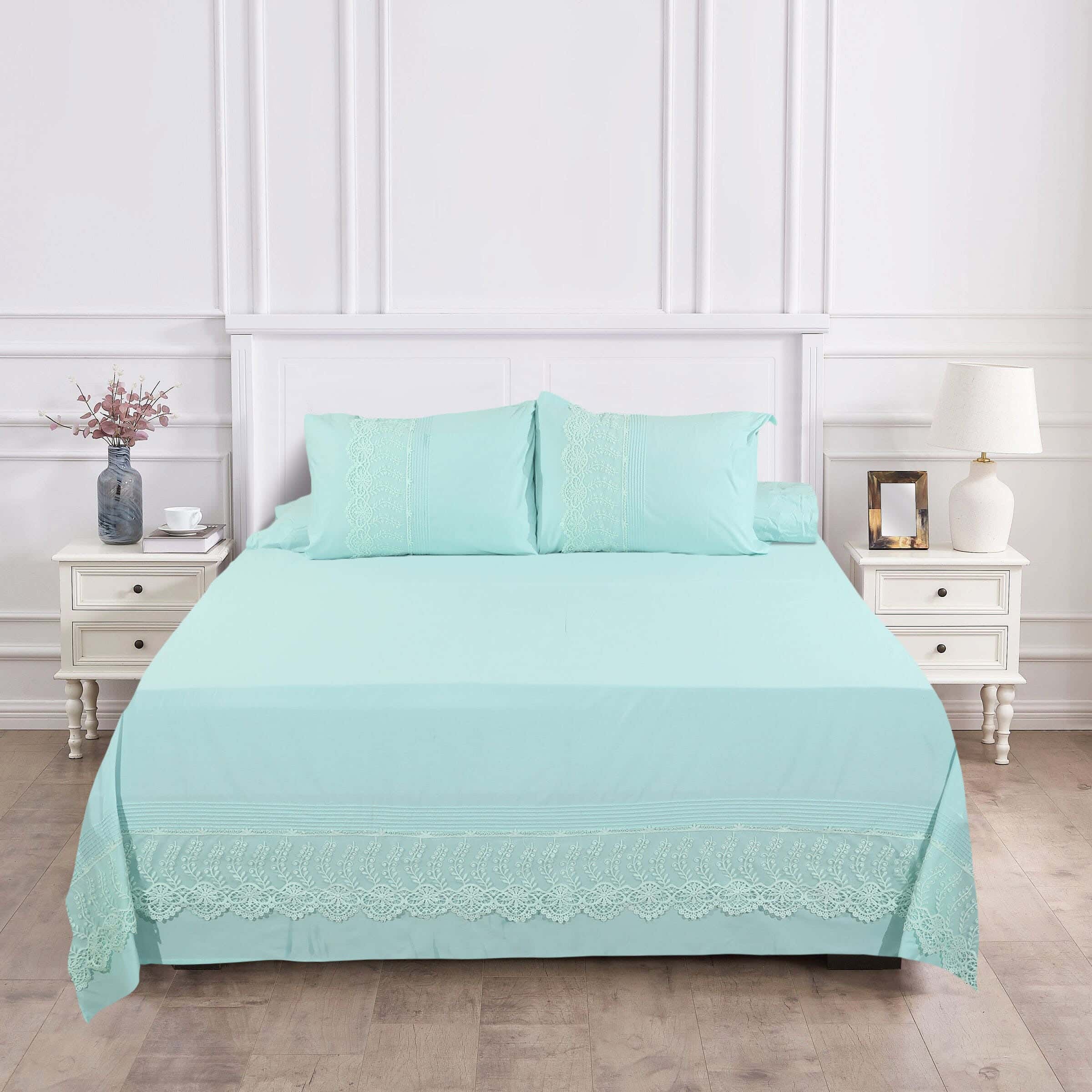 Bazar Cotton Bed Sheet Set, 4 Pieces, 240×260 cm, 2550 gm - Turquoise