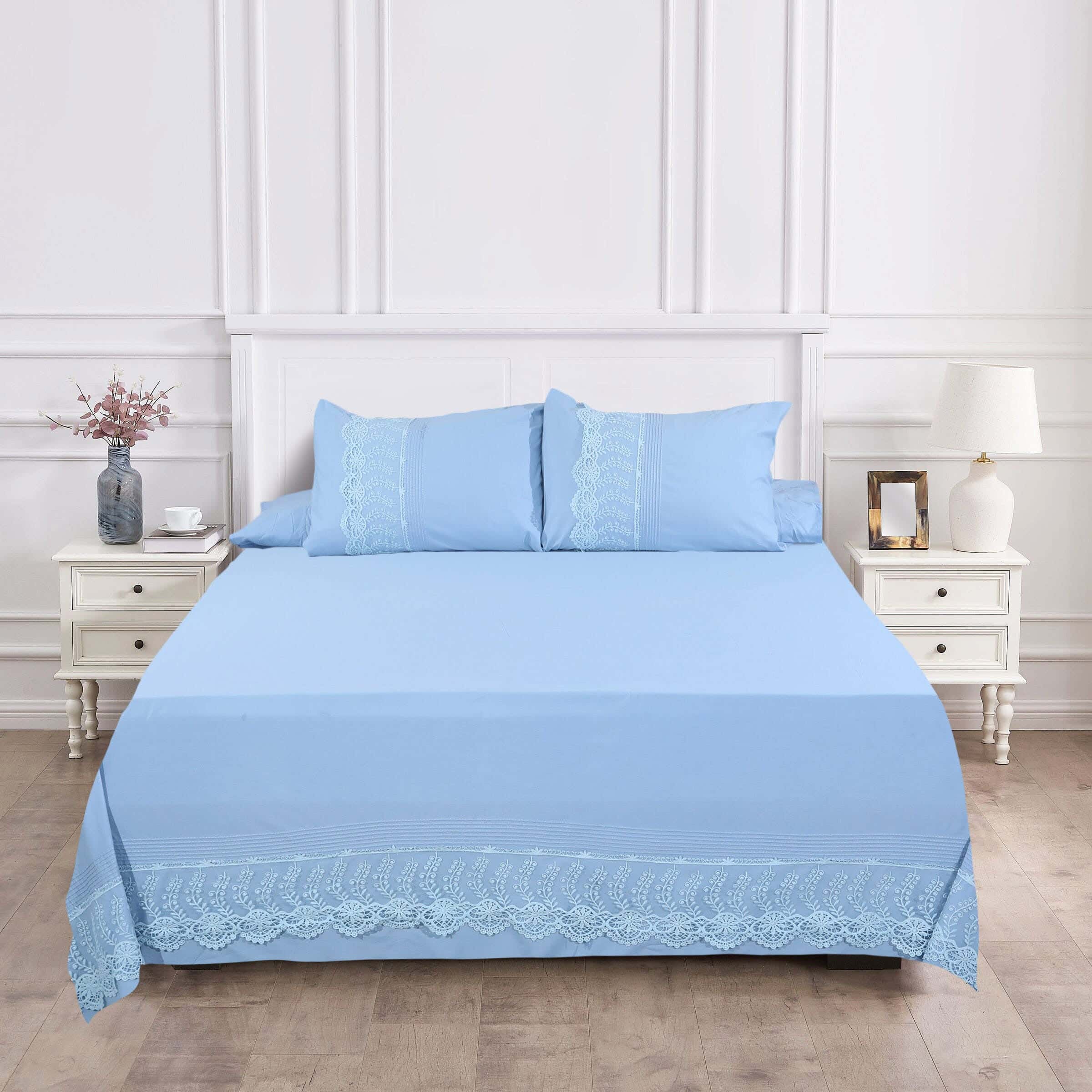 Bazar Cotton Bed Sheet Set, 4 Pieces, 240×260 cm, 2550 gm - Light Blue