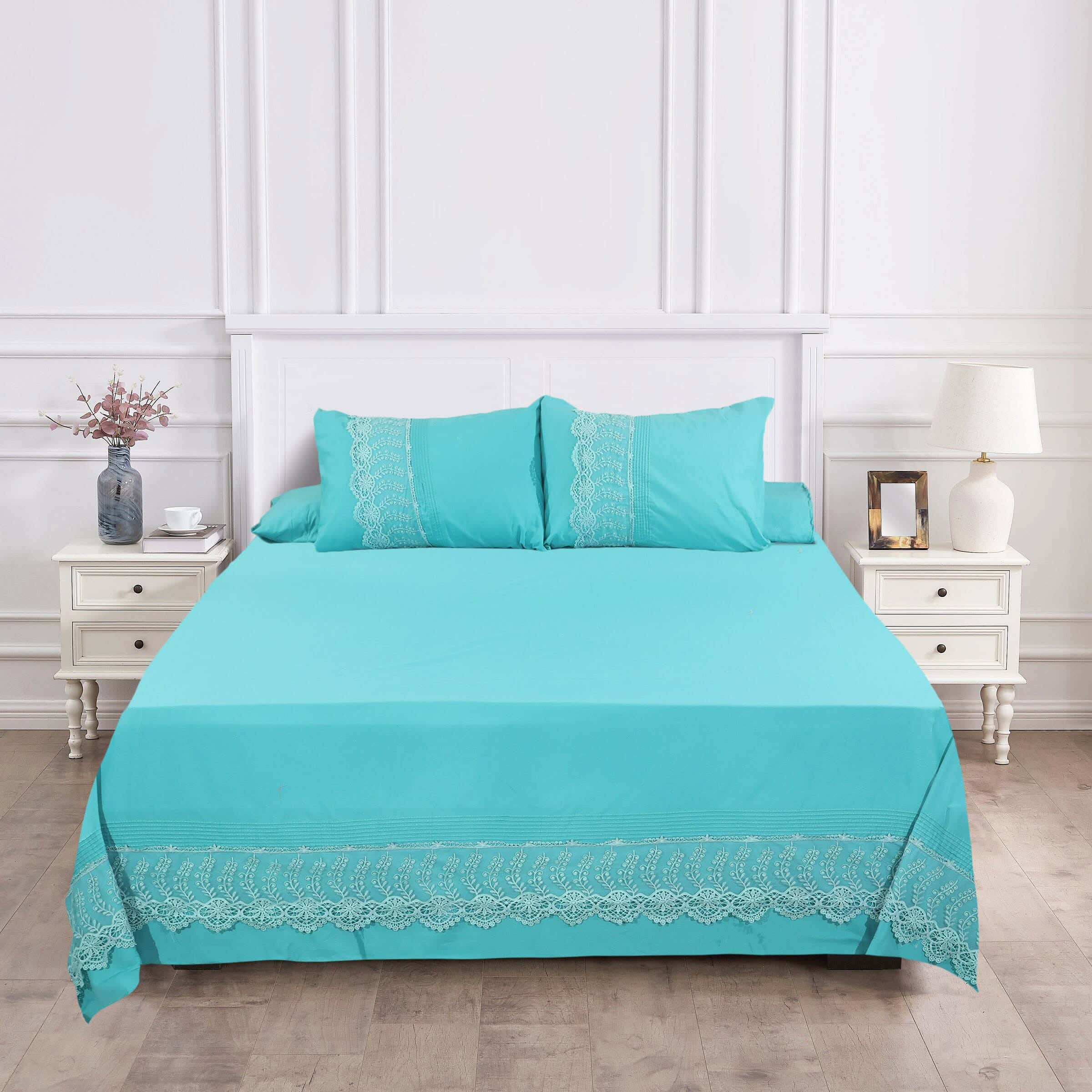 Bazar Cotton Bed Sheet Set, 4 Pieces, 240×260 cm, 2550 gm - Petrol