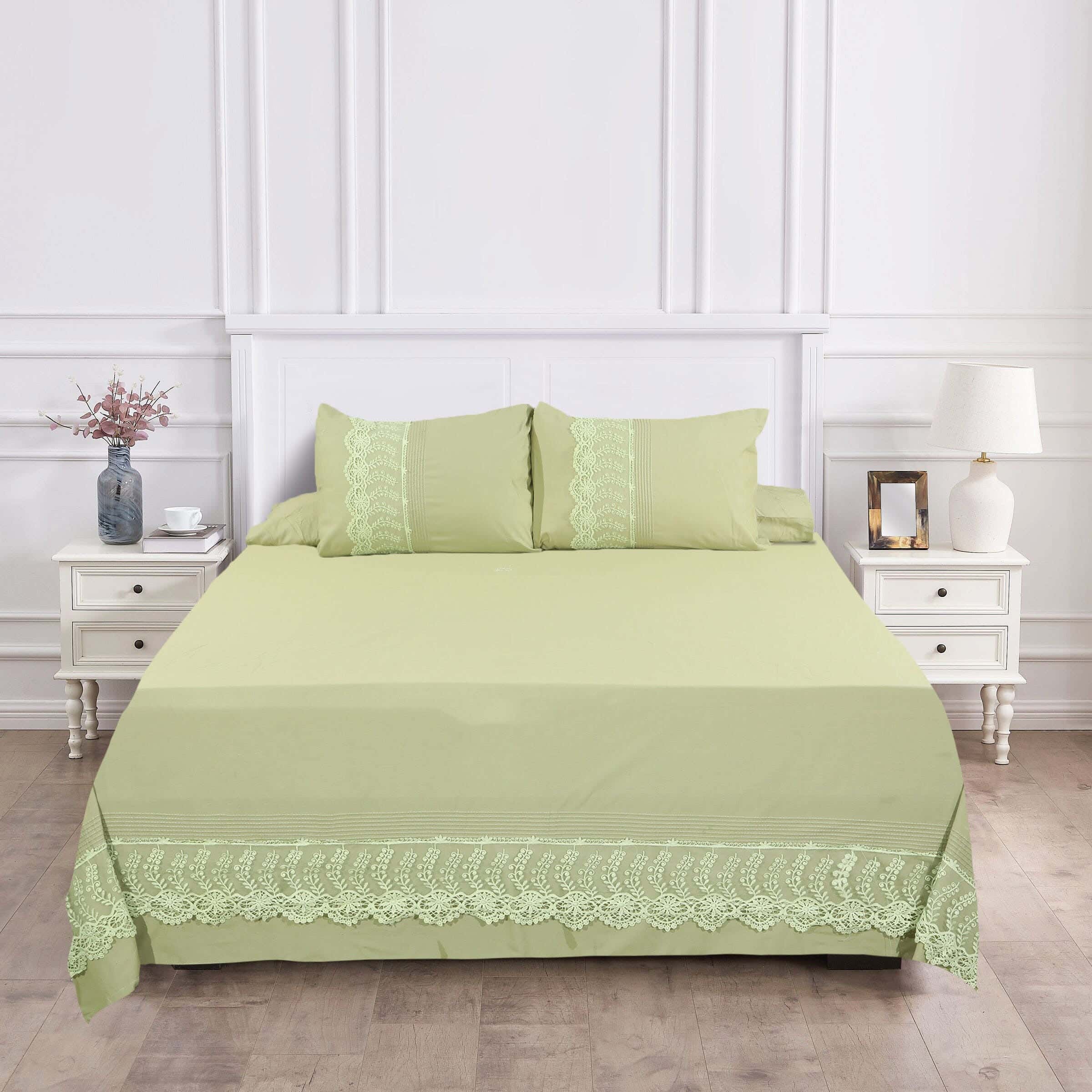 Bazar Cotton Bed Sheet Set, 4 Pieces, 240×260 cm, 2550 gm - Olive