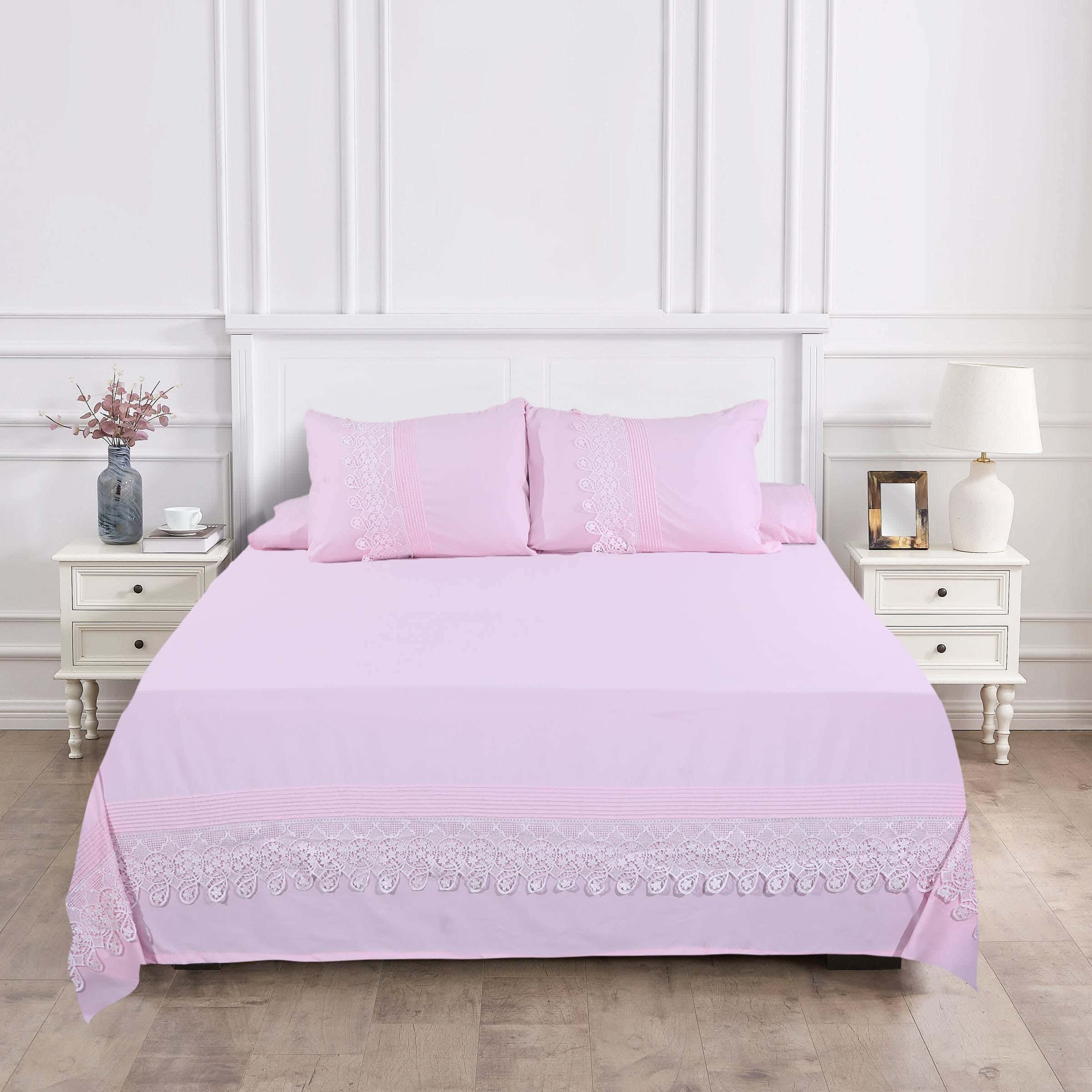 Khoyout Microfiber Bed Sheet Set, 4 Pieces, 240×260 cm, 2600 gm - Pink