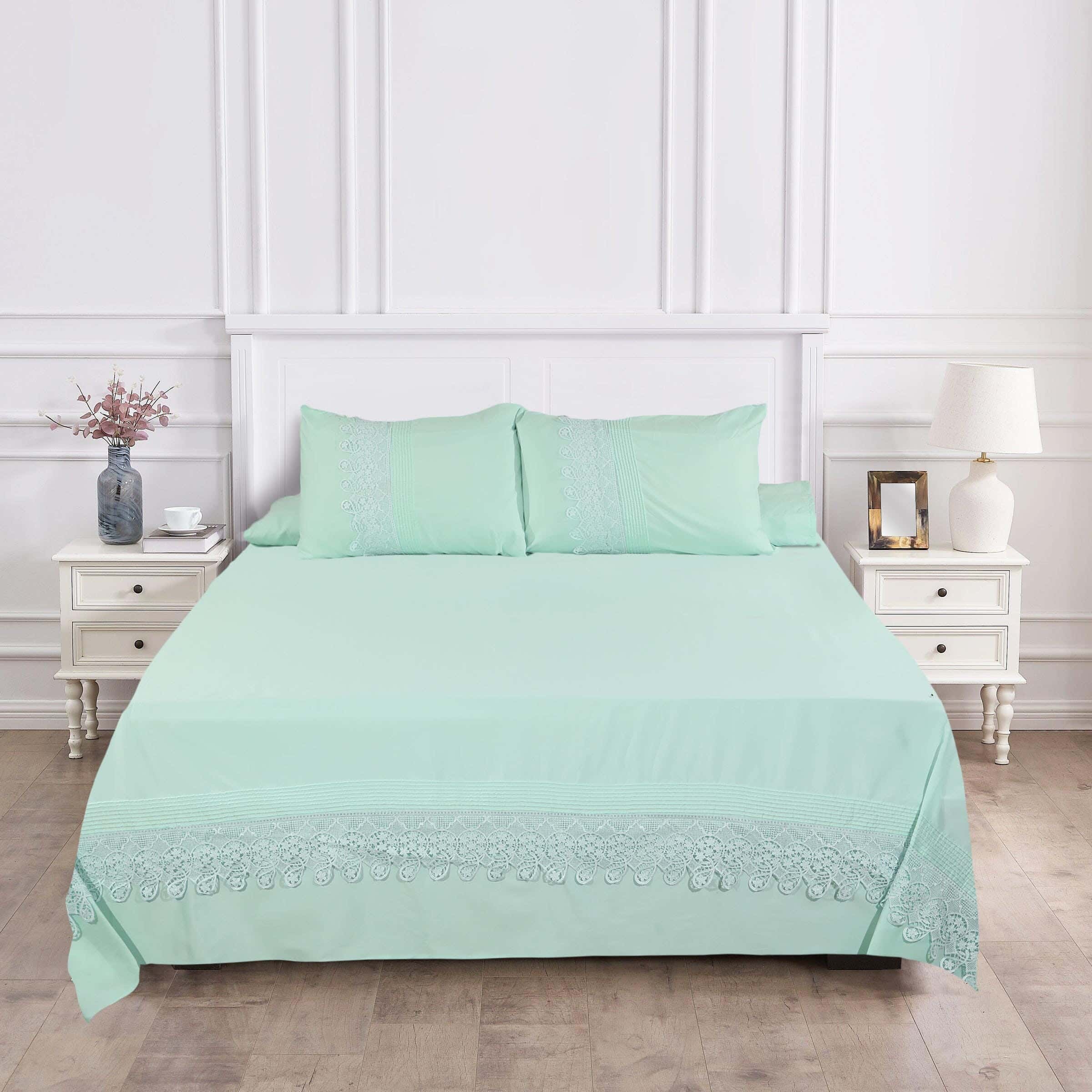Khoyout Microfiber Bed Sheet Set, 4 Pieces, 240×260 cm, 2600 gm - Light Turquoise