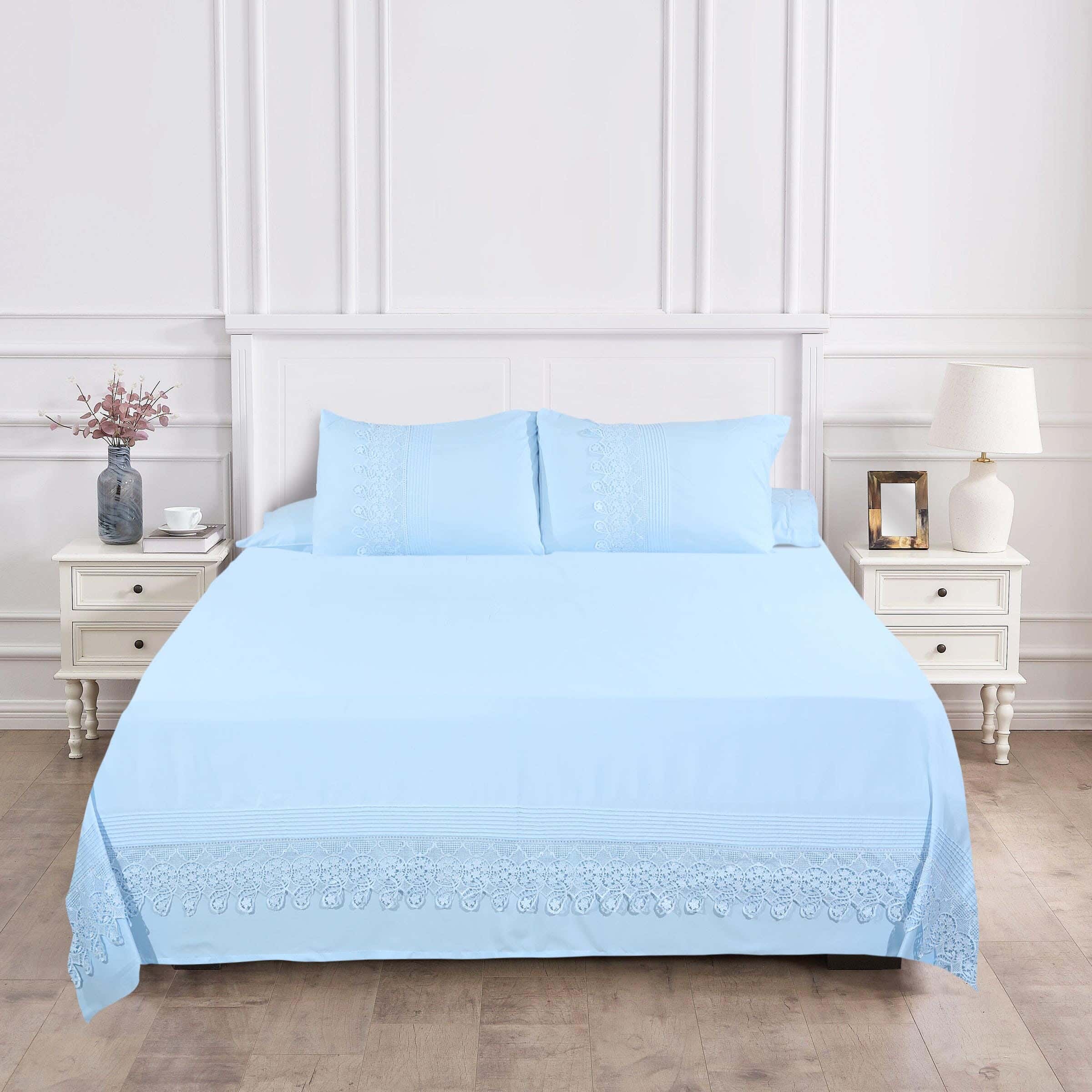 Khoyout Microfiber Bed Sheet Set, 4 Pieces, 240×260 cm, 2600 gm - Light Blue