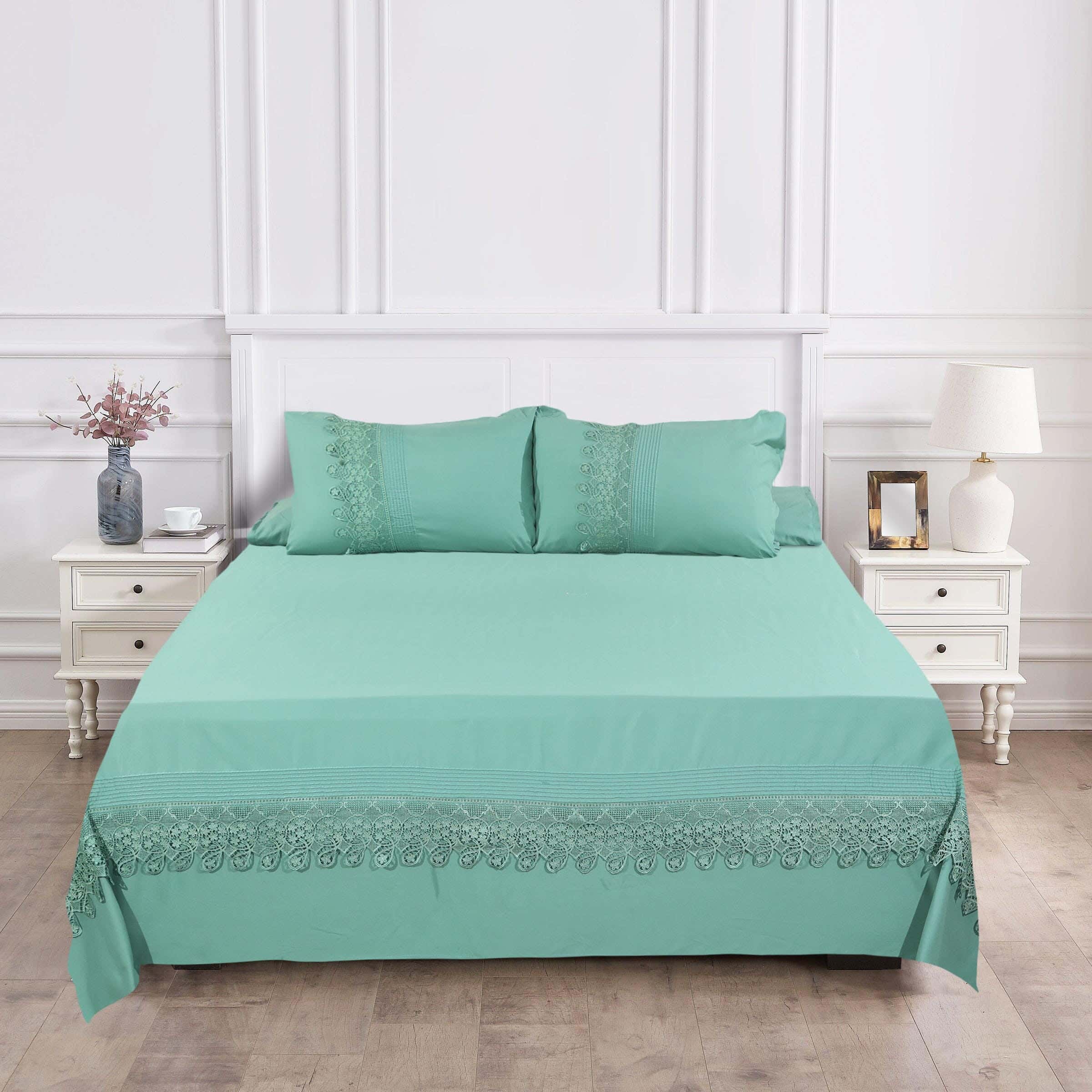 Khoyout Microfiber Bed Sheet Set, 4 Pieces, 240×260 cm, 2600 gm - Dark Green