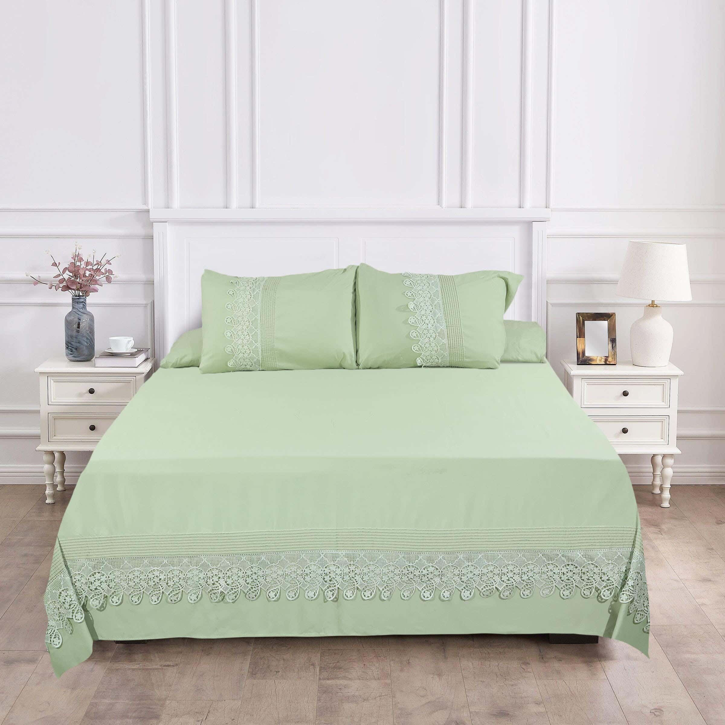 Khoyout Microfiber Bed Sheet Set, 4 Pieces, 240×260 cm, 2600 gm - Olive