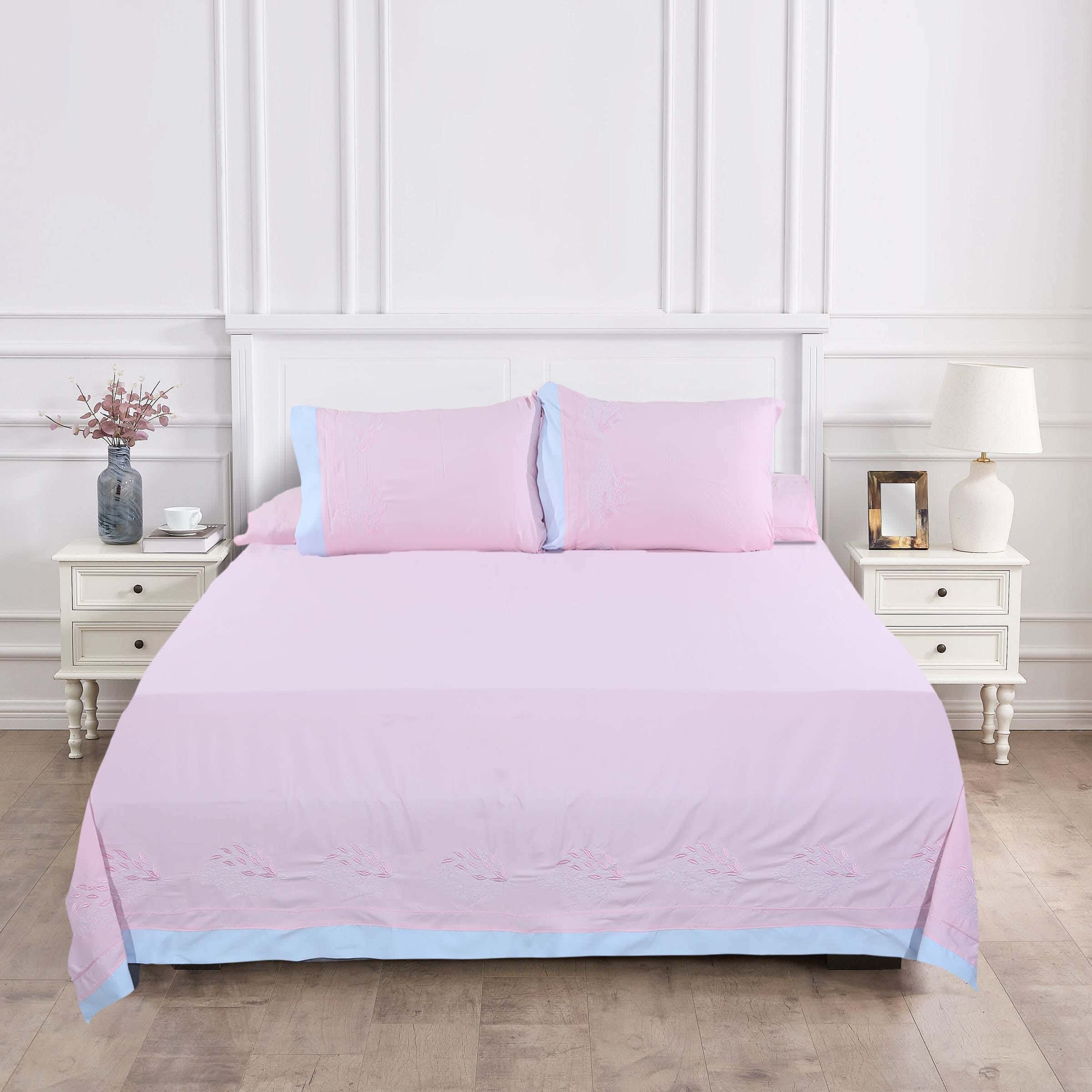 Khoyout Microfiber Bed Sheet Set, 4 Pieces, 240×260 cm, 2200 gm - Pink