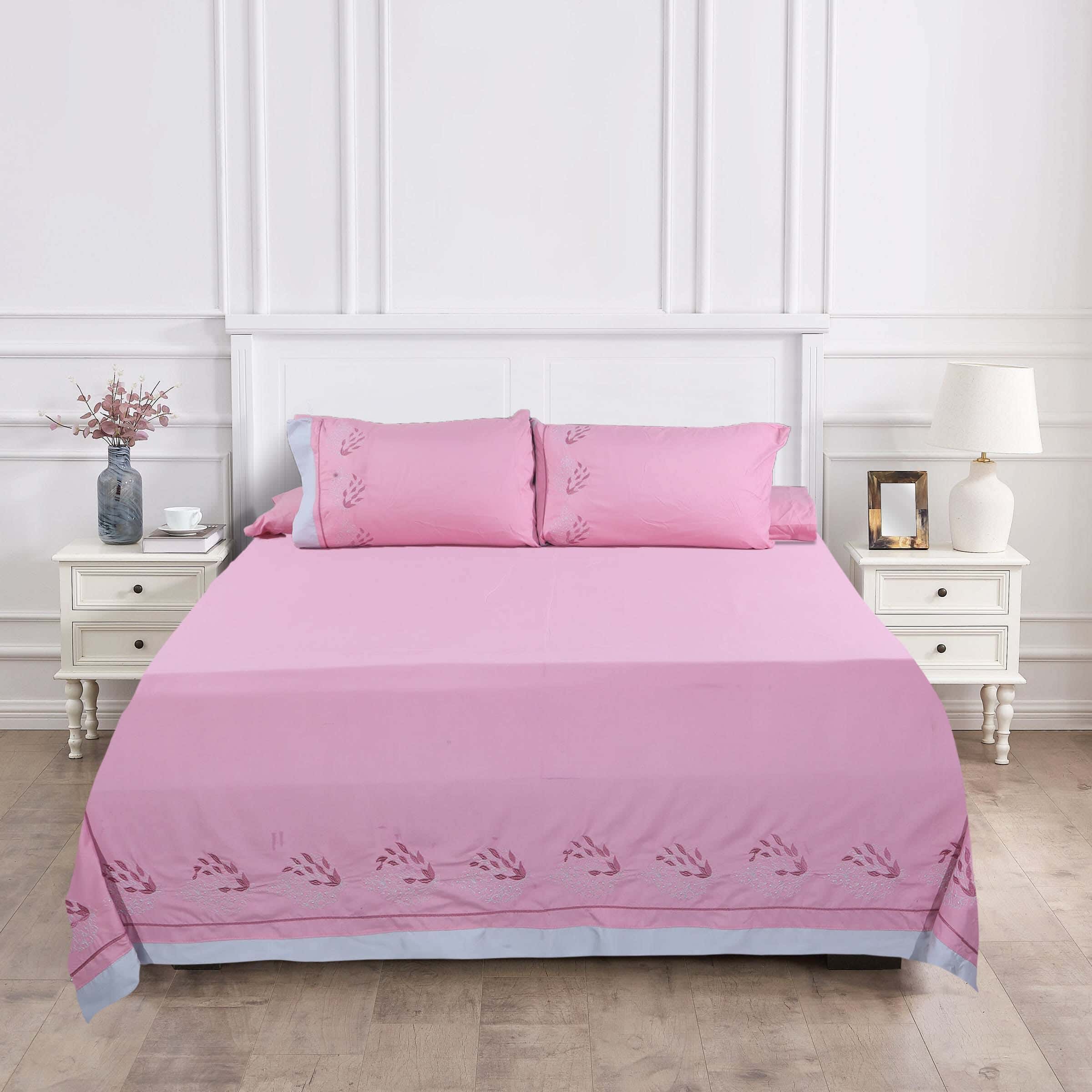 Khoyout Microfiber Bed Sheet Set, 4 Pieces, 240×260 cm, 2200 gm - Rose