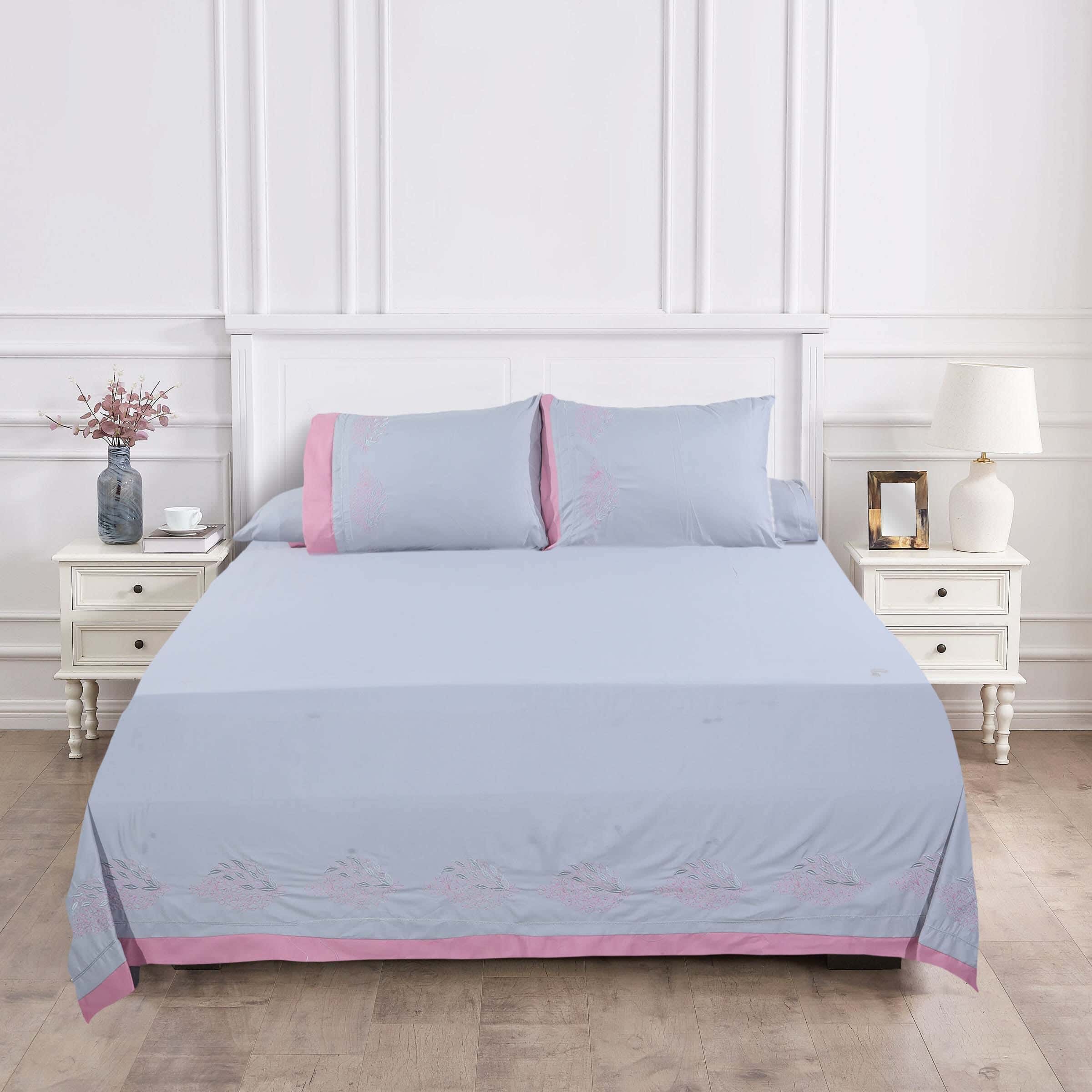 Khoyout Microfiber Bed Sheet Set, 4 Pieces, 240×260 cm, 2200 gm - Grey