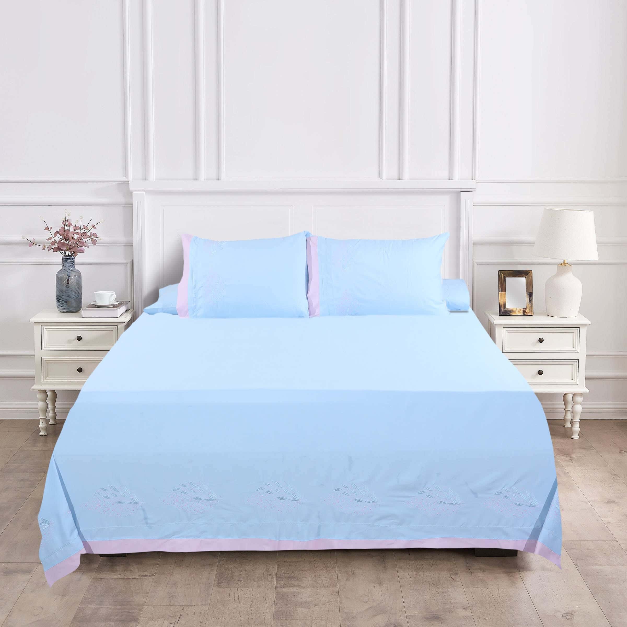 Khoyout Microfiber Bed Sheet Set, 4 Pieces, 240×260 cm, 2200 gm - Light Blue
