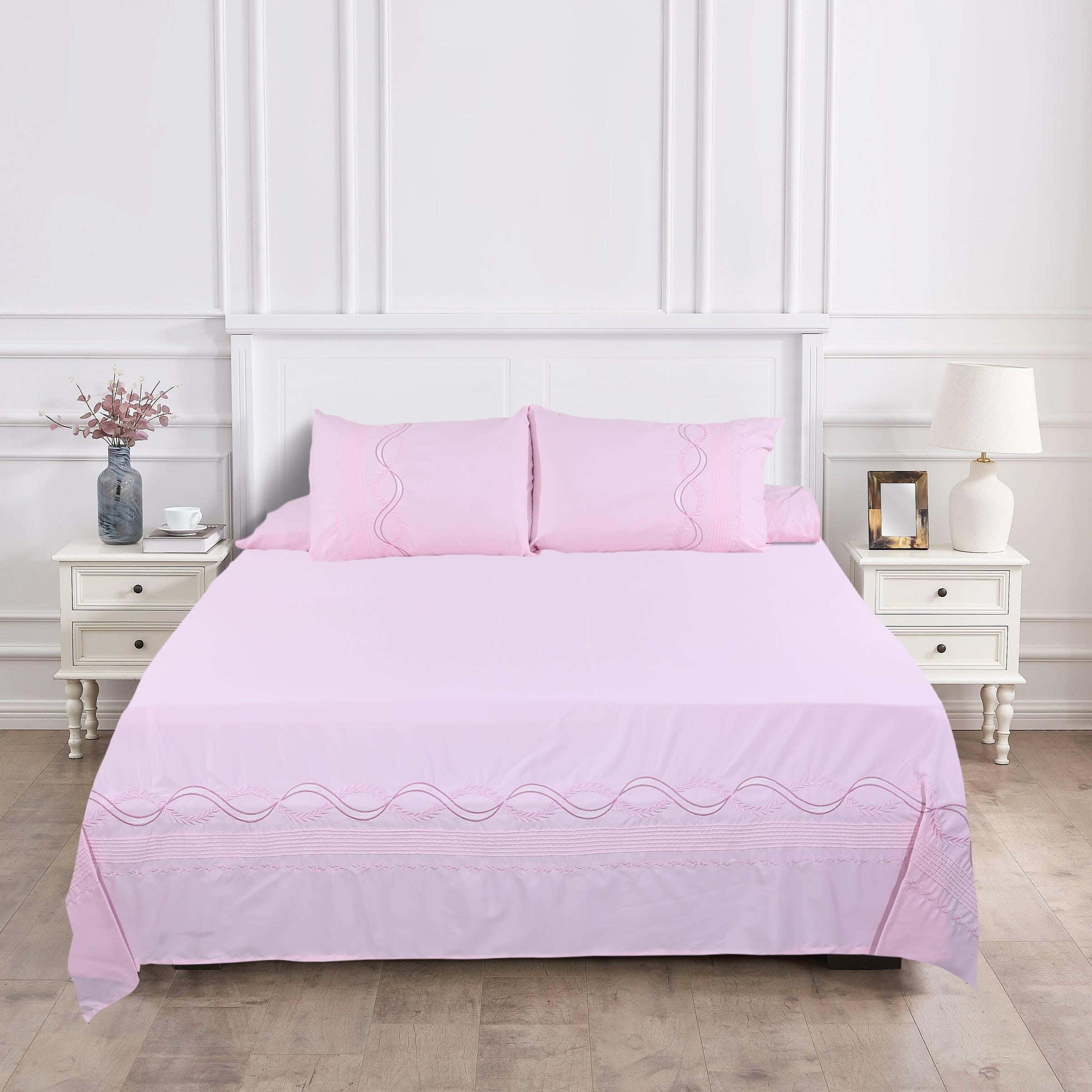 Khoyout Microfiber Bed Sheet Set, 4 Pieces, 240×260 cm, 2350 gm - Rose